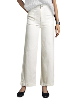 Foto 1 | Pantalones Vaqueros Elegantes De Cintura Alta, Elásticos, Pernera Ancha, Blancos - Venta Internacional.