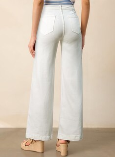Foto 2 | Pantalones Vaqueros Elegantes De Cintura Alta, Elásticos, Pernera Ancha, Blancos - Venta Internacional.
