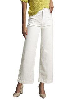 Foto 3 | Pantalones Vaqueros Elegantes De Cintura Alta, Elásticos, Pernera Ancha, Blancos - Venta Internacional.