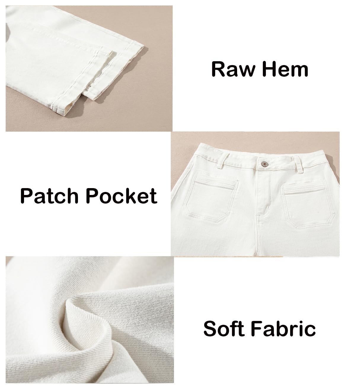 Foto 6 | Pantalones Vaqueros Elegantes De Cintura Alta, Elásticos, Pernera Ancha, Blancos - Venta Internacional.