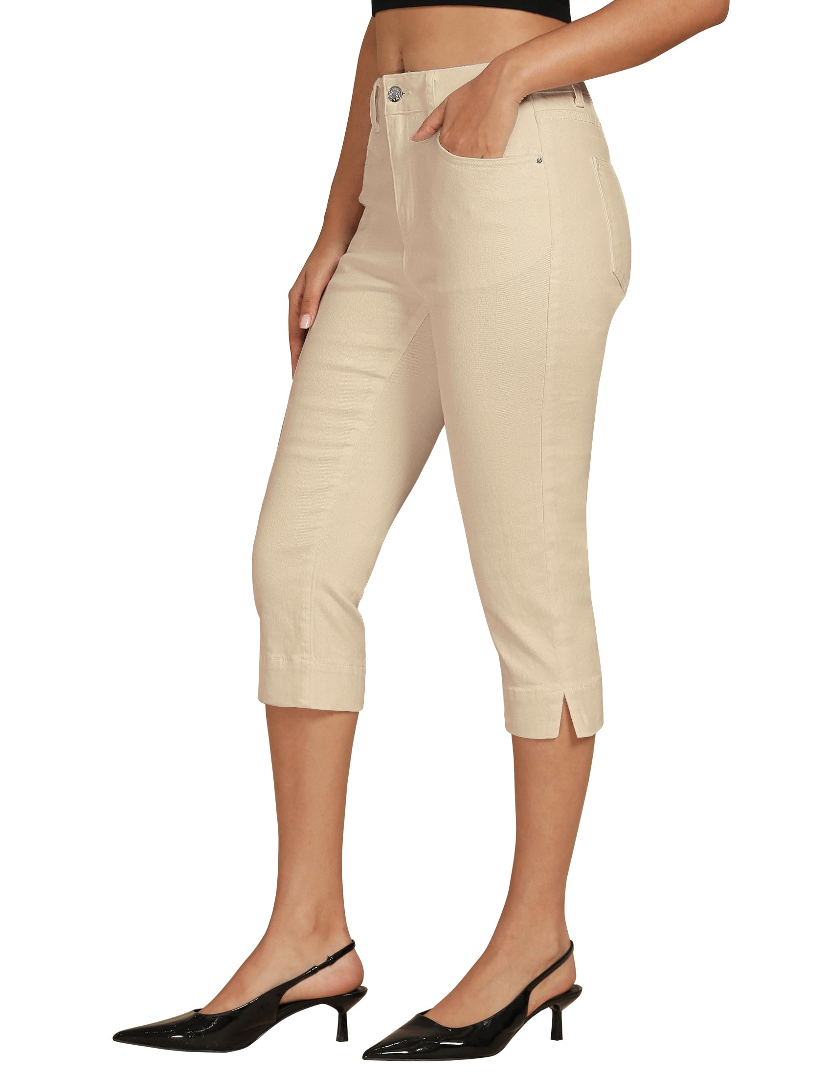 Foto 2 pulgar | Vaqueros Capri Luvamia De Cintura Alta Con Dobladillo Dividido Para Mujer - Venta Internacional.