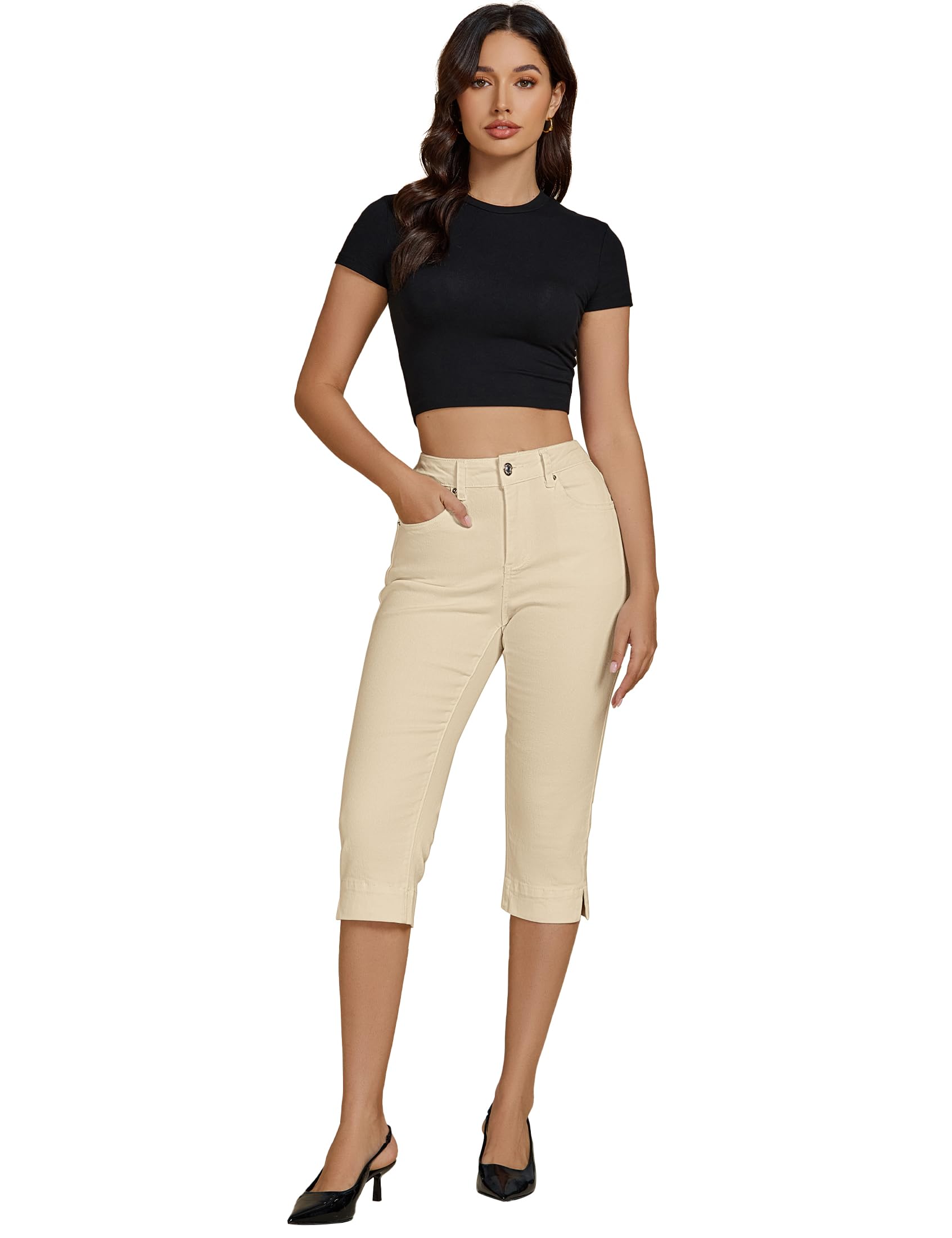Foto 5 pulgar | Vaqueros Capri Luvamia De Cintura Alta Con Dobladillo Dividido Para Mujer - Venta Internacional.