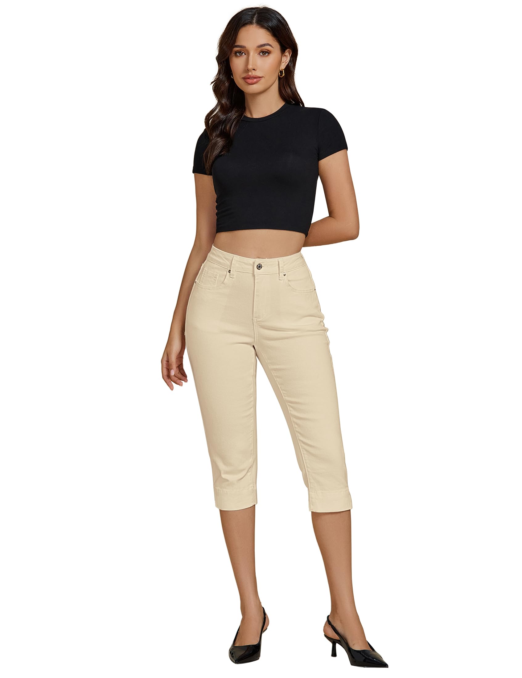 Foto 6 pulgar | Vaqueros Capri Luvamia De Cintura Alta Con Dobladillo Dividido Para Mujer - Venta Internacional.