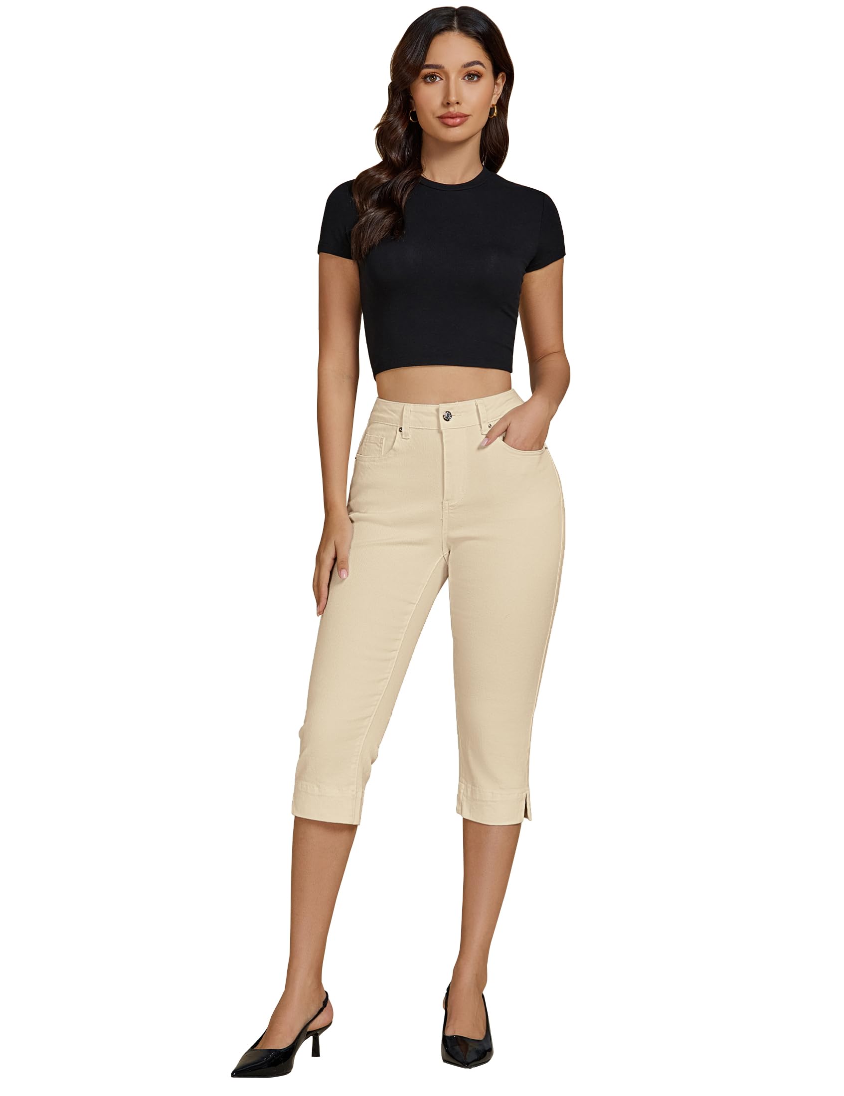 Foto 7 pulgar | Vaqueros Capri Luvamia De Cintura Alta Con Dobladillo Dividido Para Mujer - Venta Internacional.