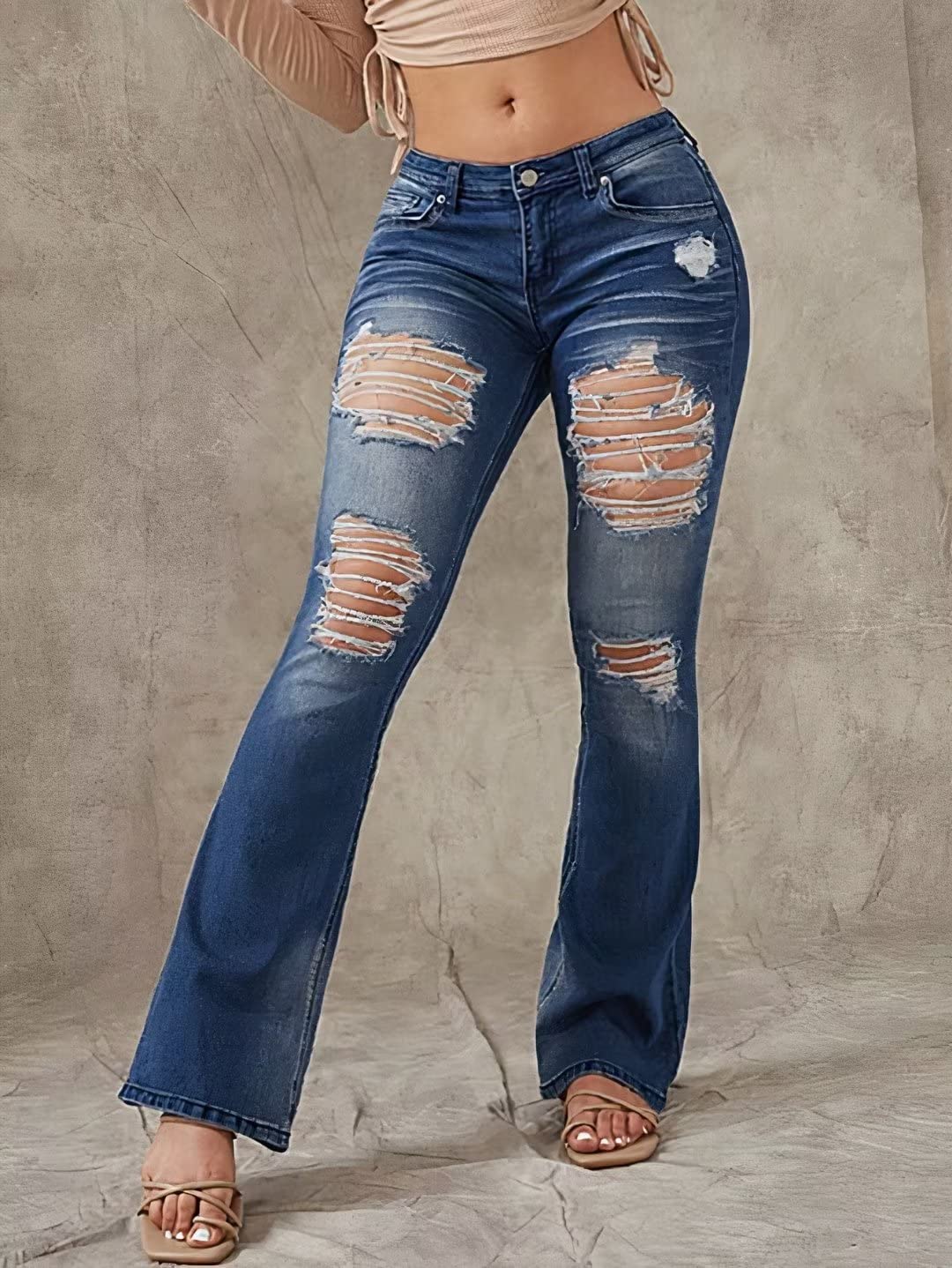 Foto 5 pulgar | Vaqueros Flamingals, Talle Bajo, Desgastados, Pernera Ancha, Talla 3xl - Venta Internacional.