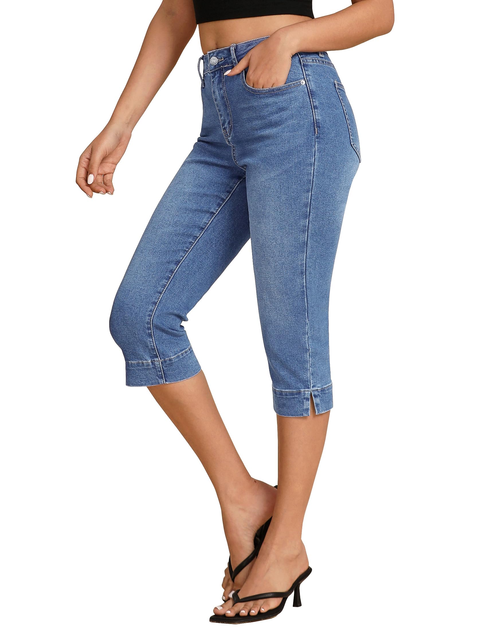 Vaqueros Capri Luvamia De Talle Alto, Vaqueros Ajustados, Roadknight Blue - Venta Internacional.