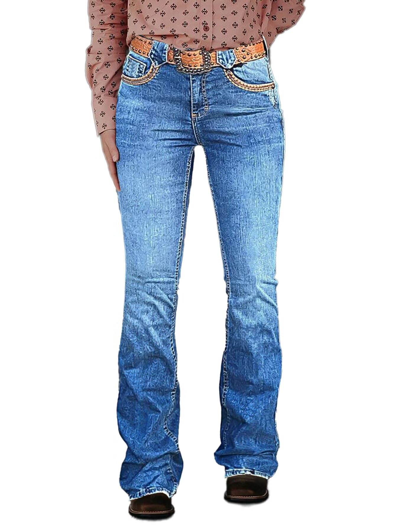 Jeans Flamingals Con Corte De Bota Para Mujer, Control De Barriga, Azul S - Venta Internacional.