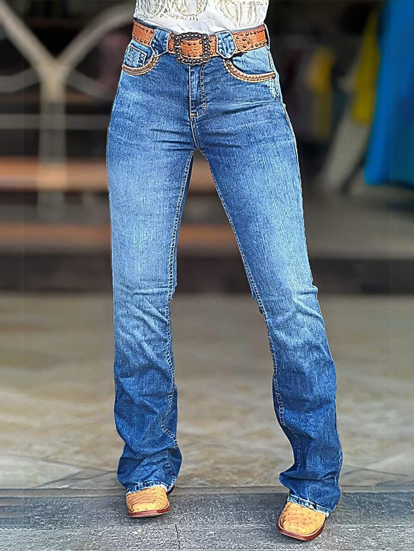 Foto 4 pulgar | Jeans Flamingals Con Corte De Bota Para Mujer, Control De Barriga, Azul S - Venta Internacional.