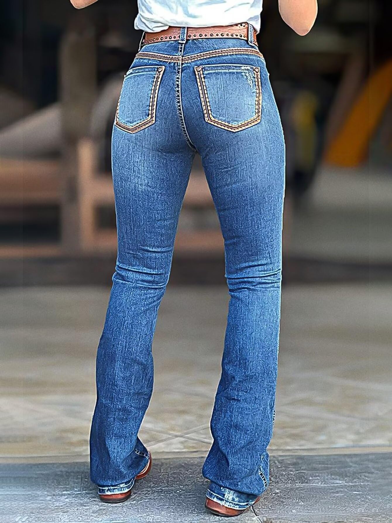 Foto 6 pulgar | Jeans Flamingals Con Corte De Bota Para Mujer, Control De Barriga, Azul S - Venta Internacional.