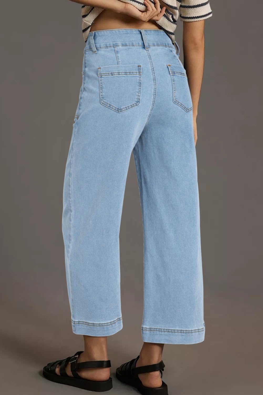 Foto 4 pulgar | Jeans Astylish Para Mujer, Casual, Talle Alto, Pierna Ancha, Azul Cielo - Venta Internacional.