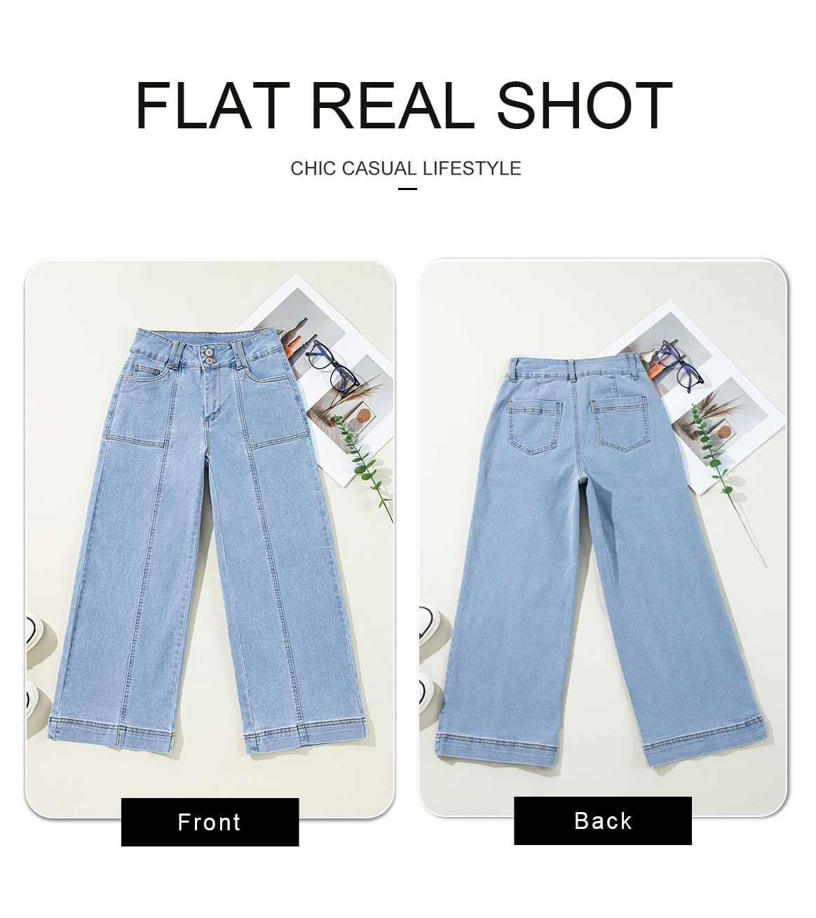 Foto 5 pulgar | Jeans Astylish Para Mujer, Casual, Talle Alto, Pierna Ancha, Azul Cielo - Venta Internacional.