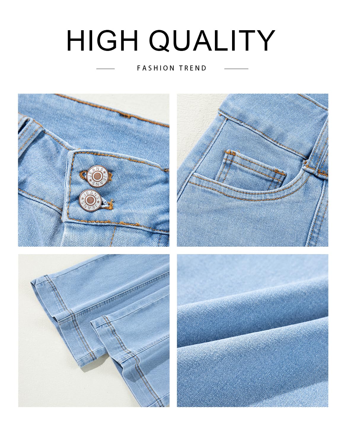 Foto 6 pulgar | Jeans Astylish Para Mujer, Casual, Talle Alto, Pierna Ancha, Azul Cielo - Venta Internacional.