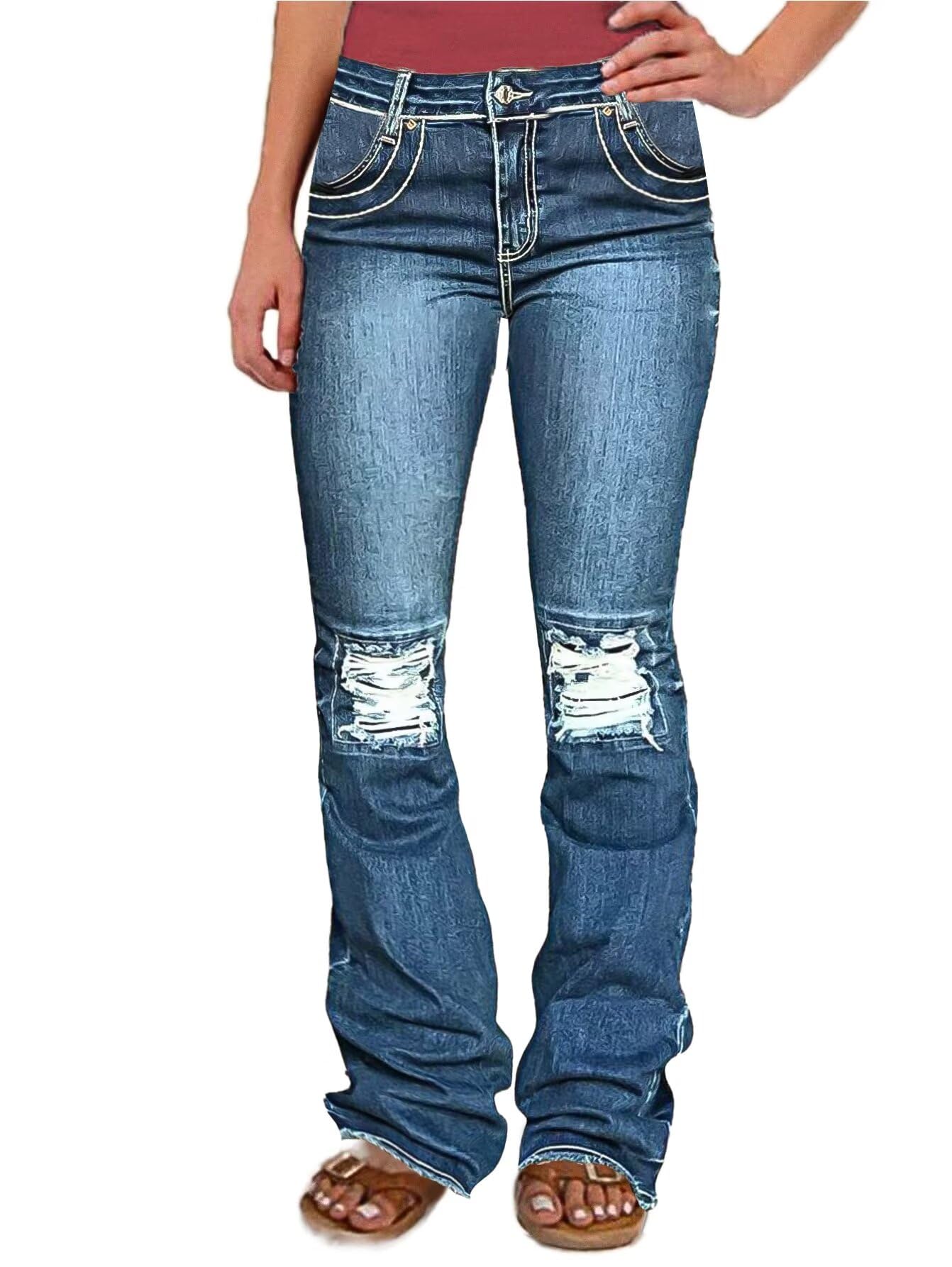 Jeans Flamingals Bootcut Para Mujer, Talle Bajo, Rasgado, 2xl, Azul - Venta Internacional.
