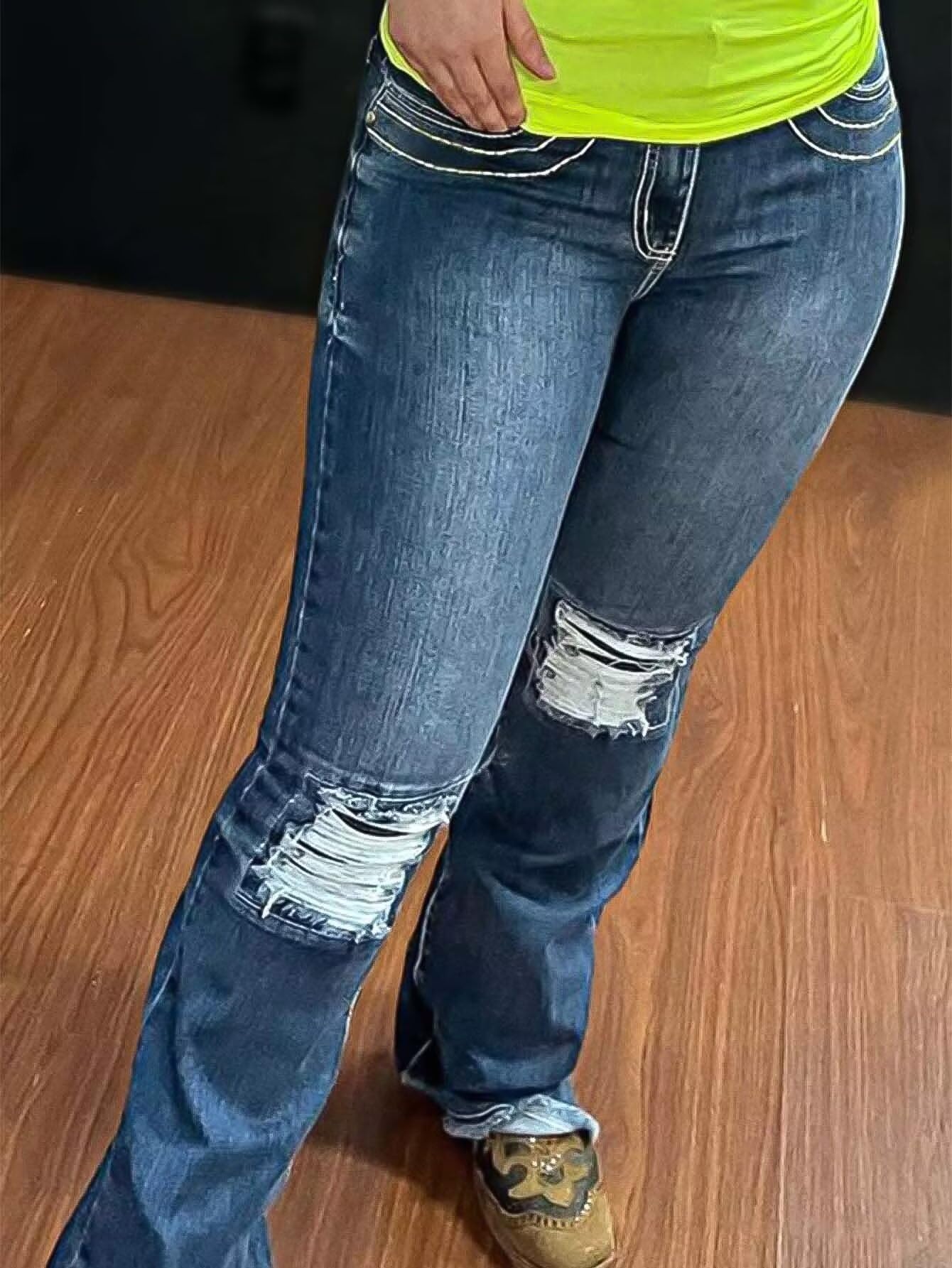 Foto 4 pulgar | Jeans Flamingals Bootcut Para Mujer, Talle Bajo, Rasgado, 2xl, Azul - Venta Internacional.