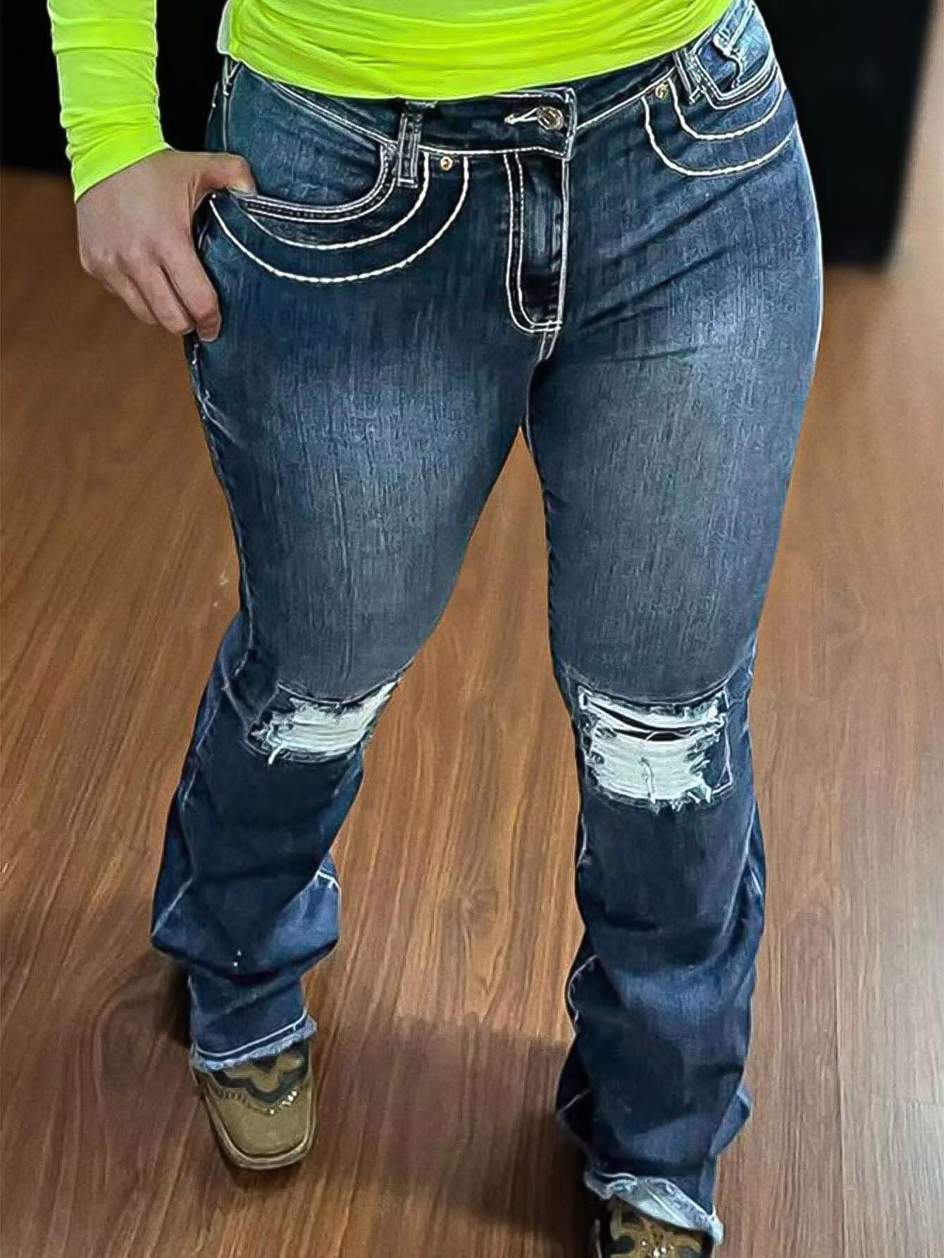 Foto 6 pulgar | Jeans Flamingals Bootcut Para Mujer, Talle Bajo, Rasgado, 2xl, Azul - Venta Internacional.