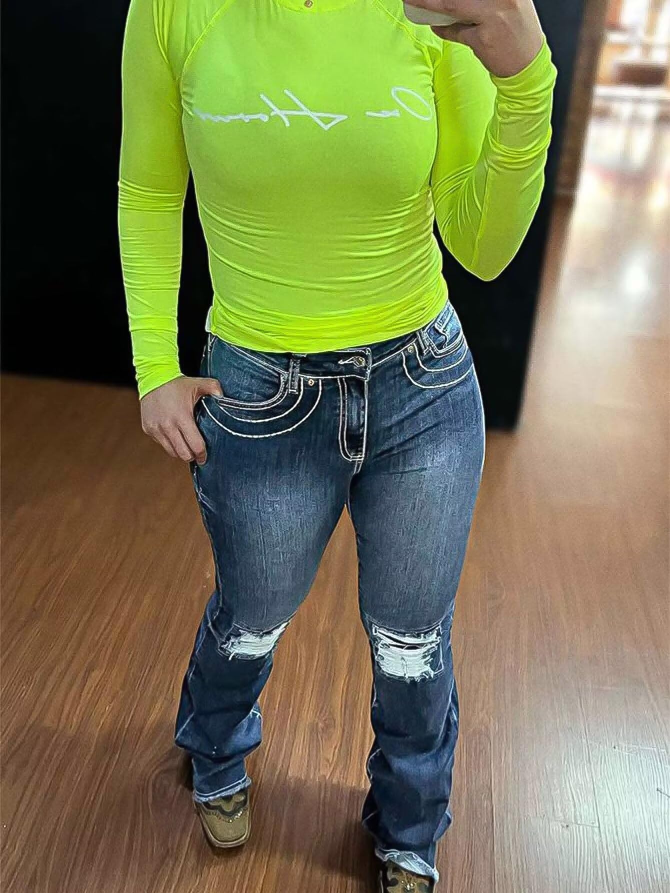 Foto 7 pulgar | Jeans Flamingals Bootcut Para Mujer, Talle Bajo, Rasgado, 2xl, Azul - Venta Internacional.