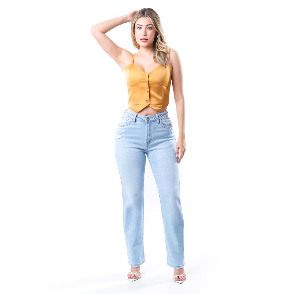 Jeans Recto Con Rasgadura / Juvenil, 1674 (azul Claro) Azul