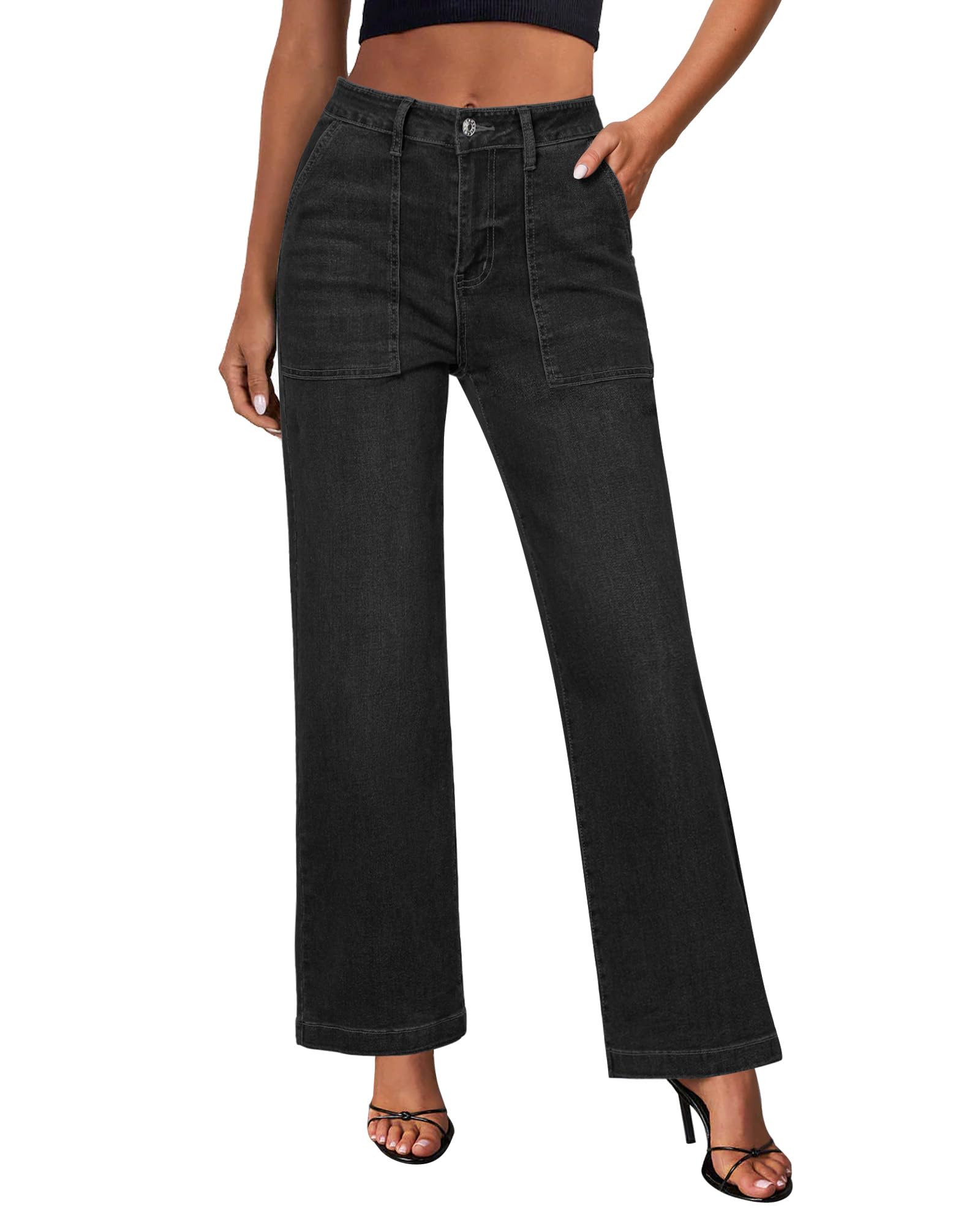 Foto 2 pulgar | Jeans Grapent Negros De Pierna Ancha, Cintura Alta, Pierna Recta, Mujer - Venta Internacional.