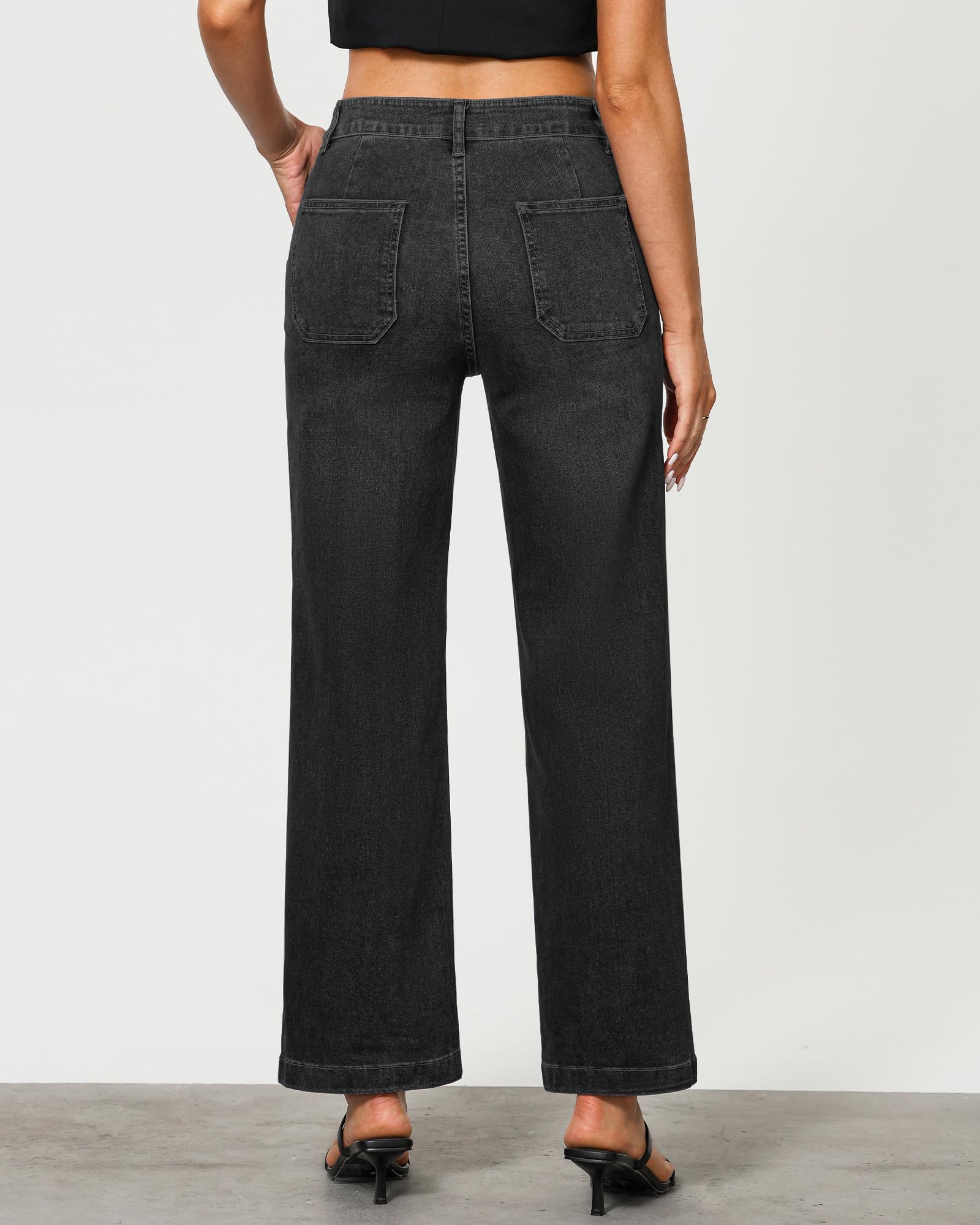 Foto 4 pulgar | Jeans Grapent Negros De Pierna Ancha, Cintura Alta, Pierna Recta, Mujer - Venta Internacional.