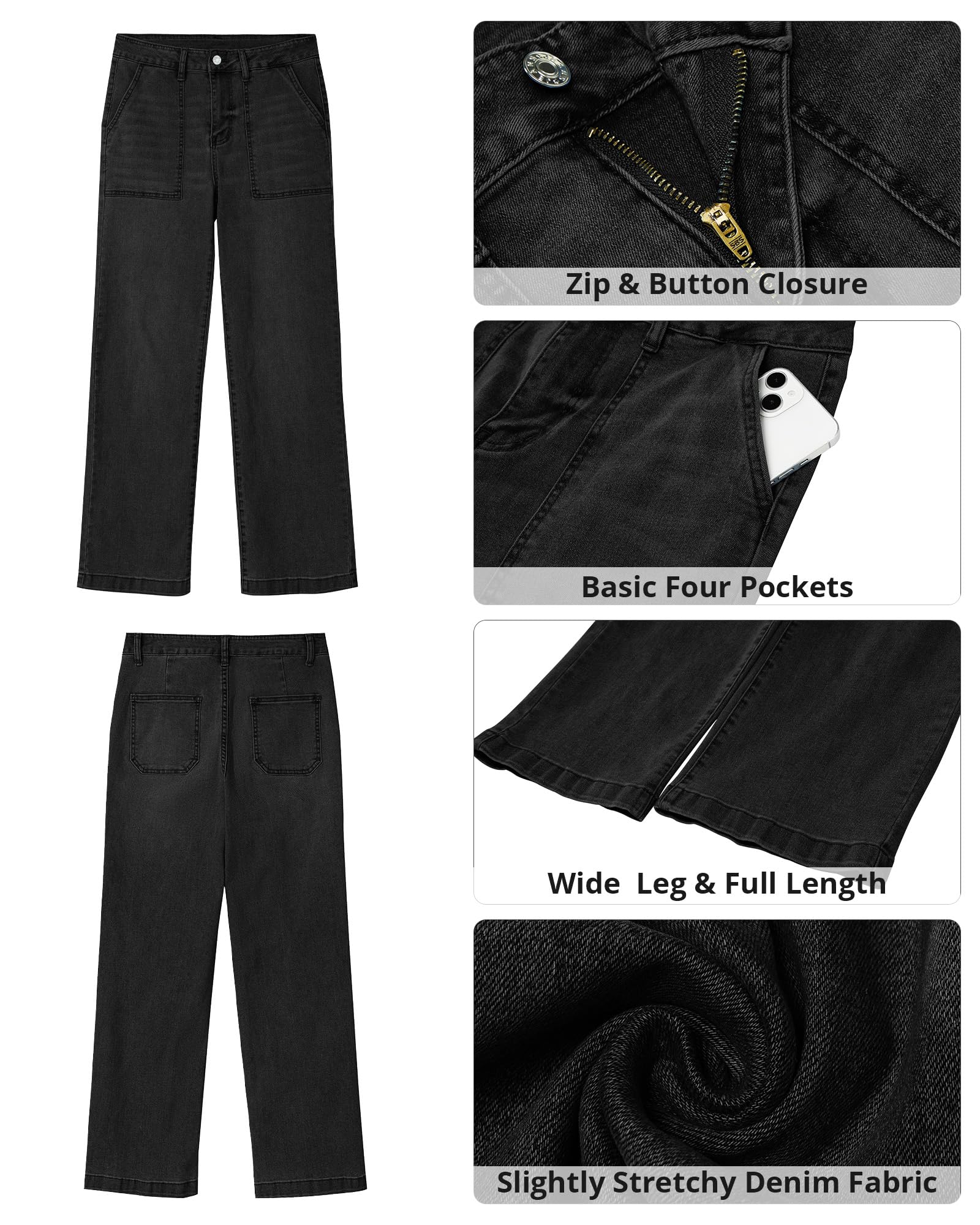 Foto 7 pulgar | Jeans Grapent Negros De Pierna Ancha, Cintura Alta, Pierna Recta, Mujer - Venta Internacional.
