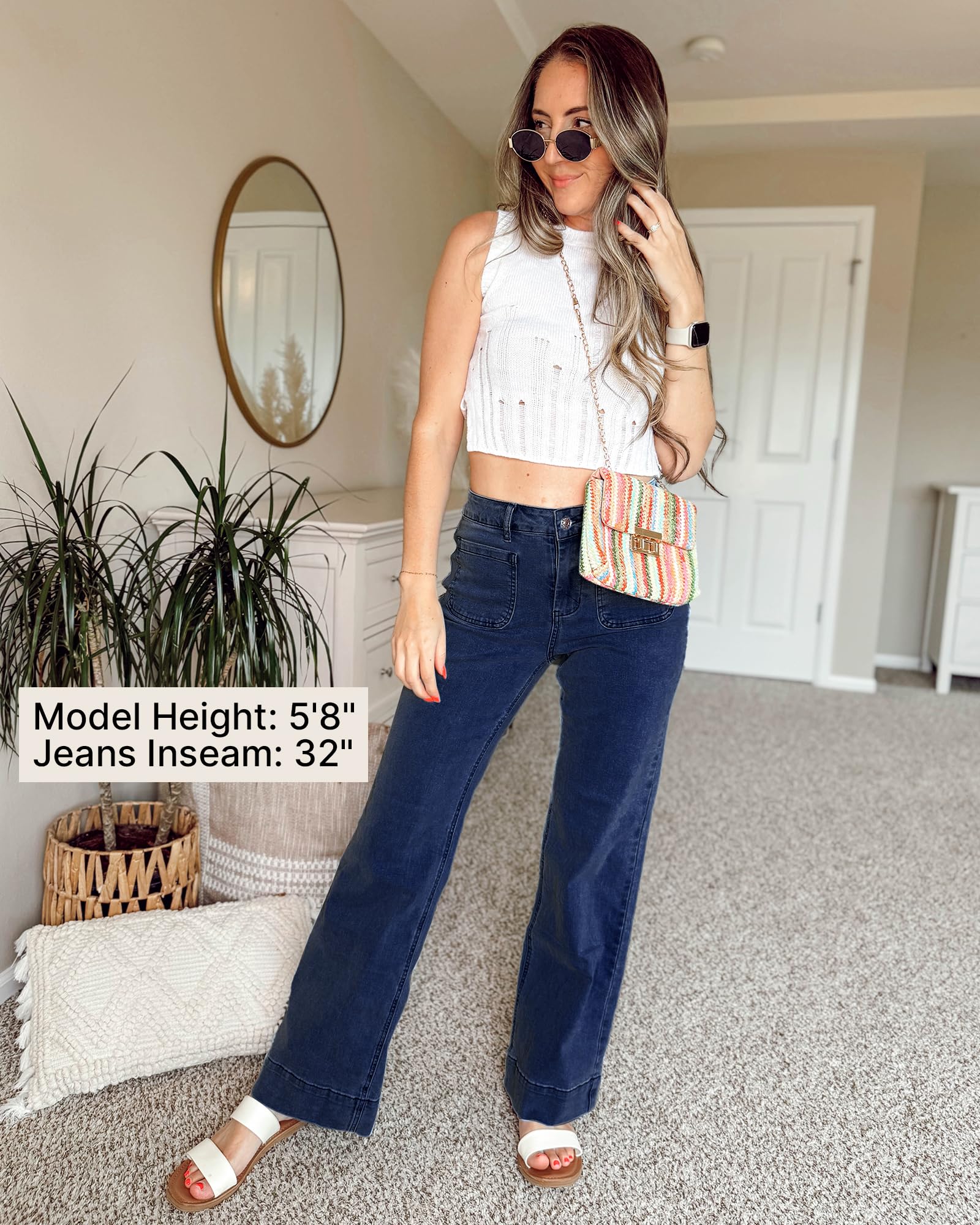 Foto 6 pulgar | Vaqueros Anchos Grapent Para Mujer, Cintura Alta, Azul Acampanado - Venta Internacional.