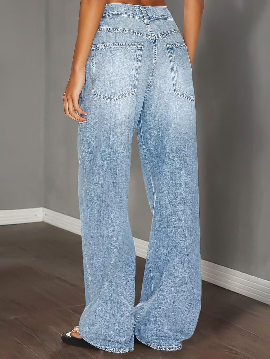 Foto 2 | Vaqueros Flamingals De Pierna Ancha Y Talle Bajo Con Cordón Azul Claro - Venta Internacional.