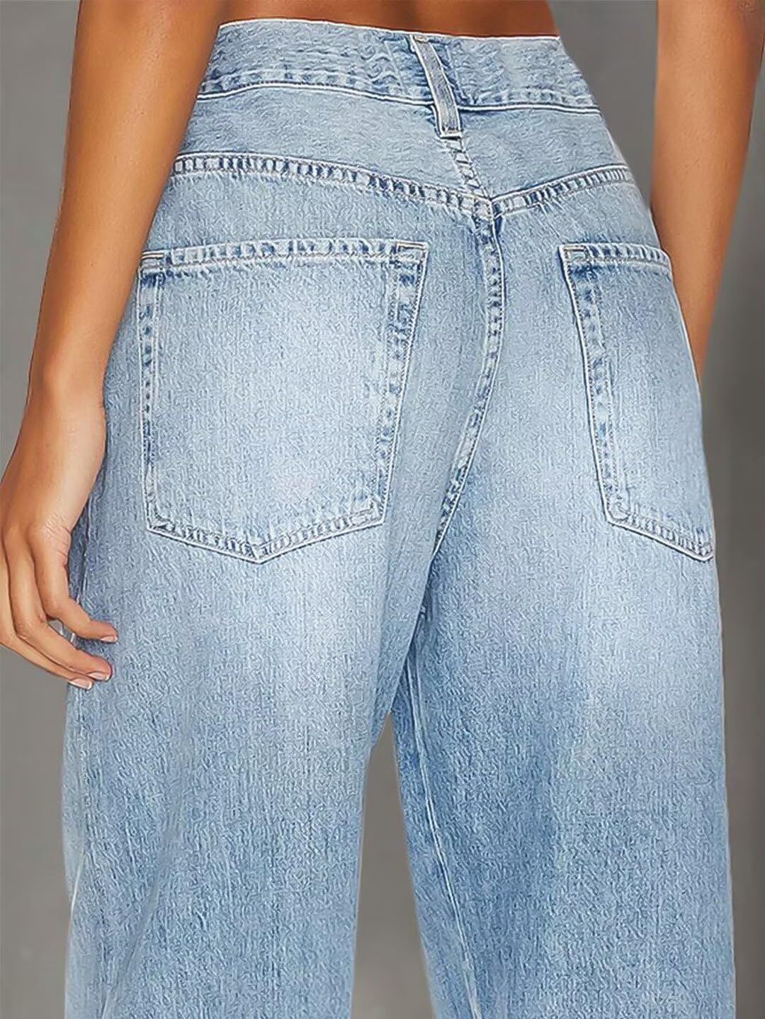 Foto 4 | Vaqueros Flamingals De Pierna Ancha Y Talle Bajo Con Cordón Azul Claro - Venta Internacional.