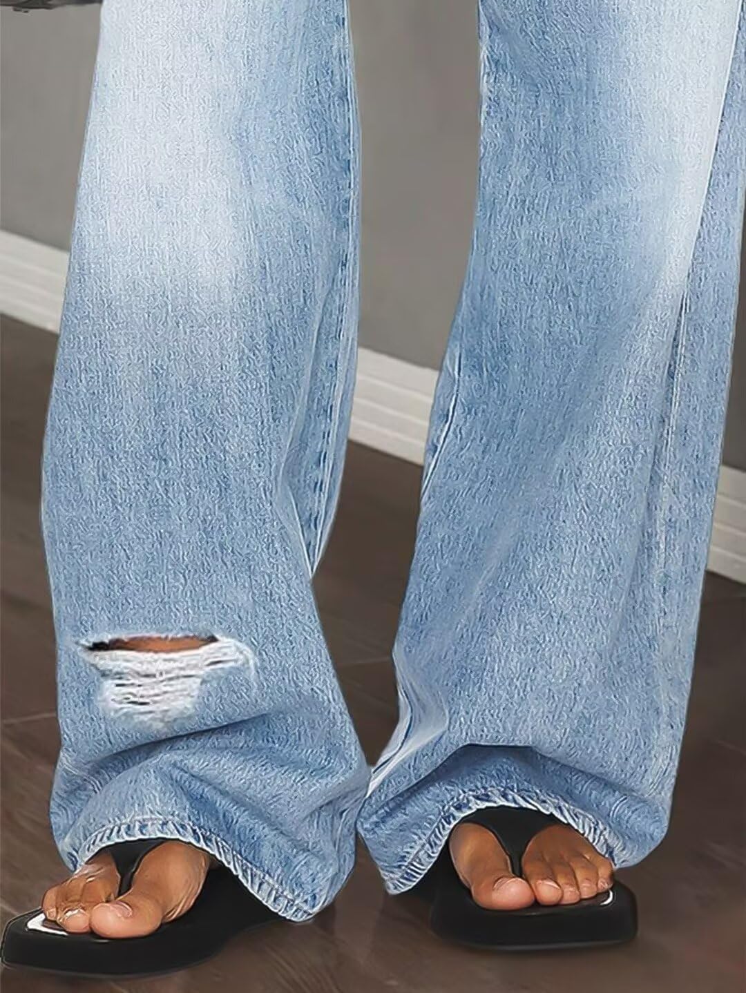 Foto 5 | Vaqueros Flamingals De Pierna Ancha Y Talle Bajo Con Cordón Azul Claro - Venta Internacional.