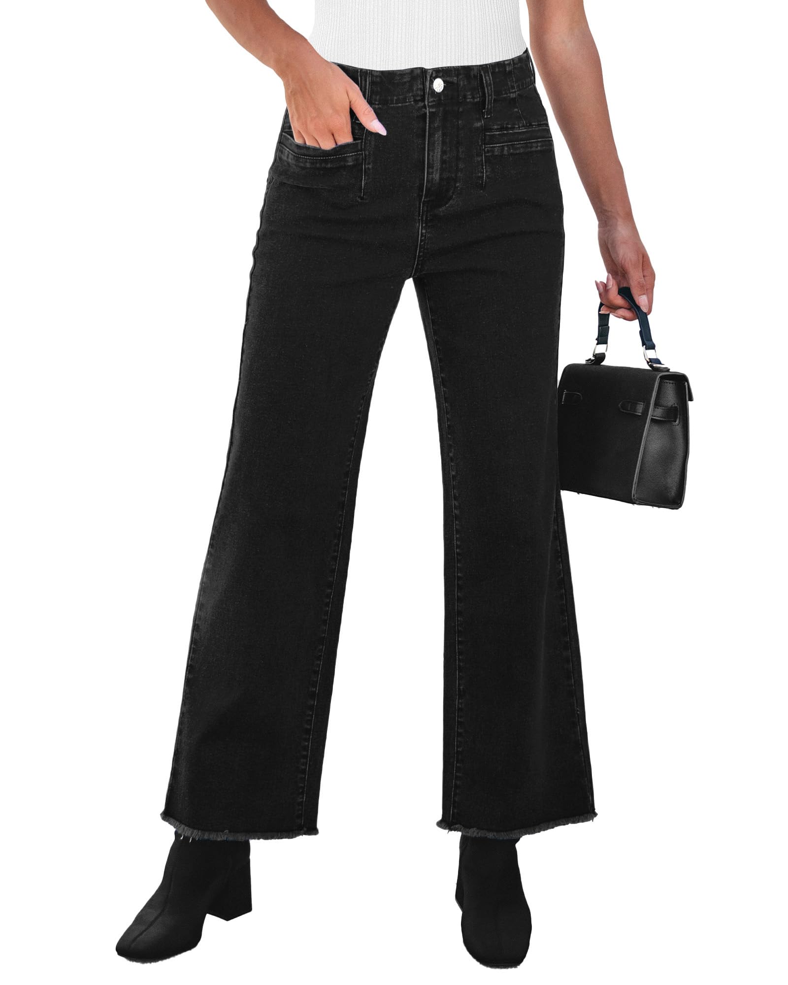 Foto 2 pulgar | Vaqueros Grapent Negros De Cintura Alta Y Pierna Ancha Para Mujer, Talla Xl - Venta Internacional.
