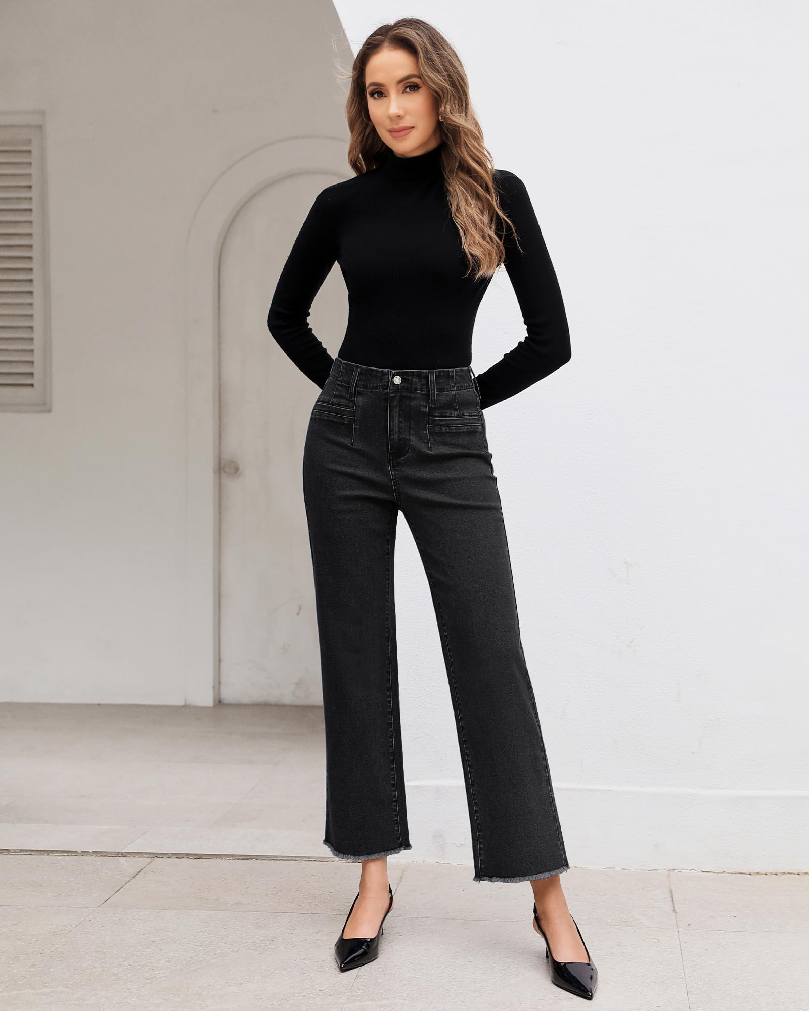 Foto 2 | Vaqueros Grapent Negros De Cintura Alta Y Pierna Ancha Para Mujer, Talla Xl - Venta Internacional.
