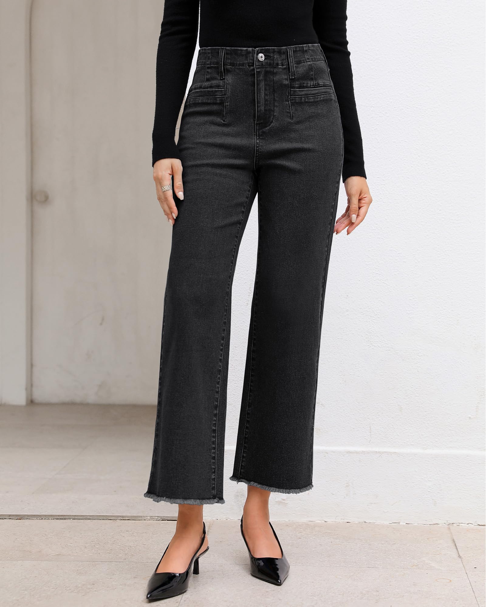 Foto 7 | Vaqueros Grapent Negros De Cintura Alta Y Pierna Ancha Para Mujer, Talla Xl - Venta Internacional.