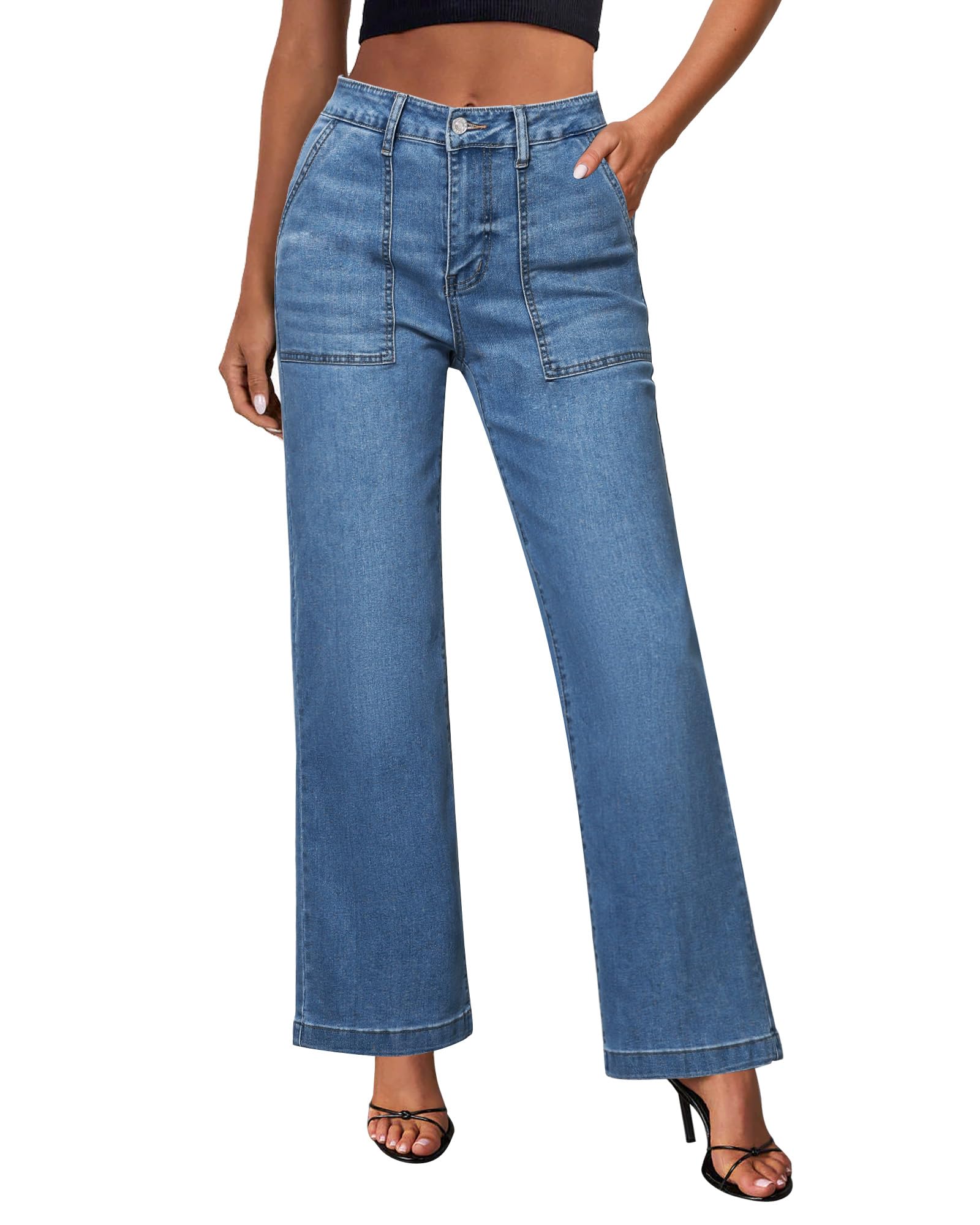 Vaqueros Grapent De Pierna Ancha Y Cintura Alta Rectos Para Mujer, Azul Xxl - Venta Internacional.