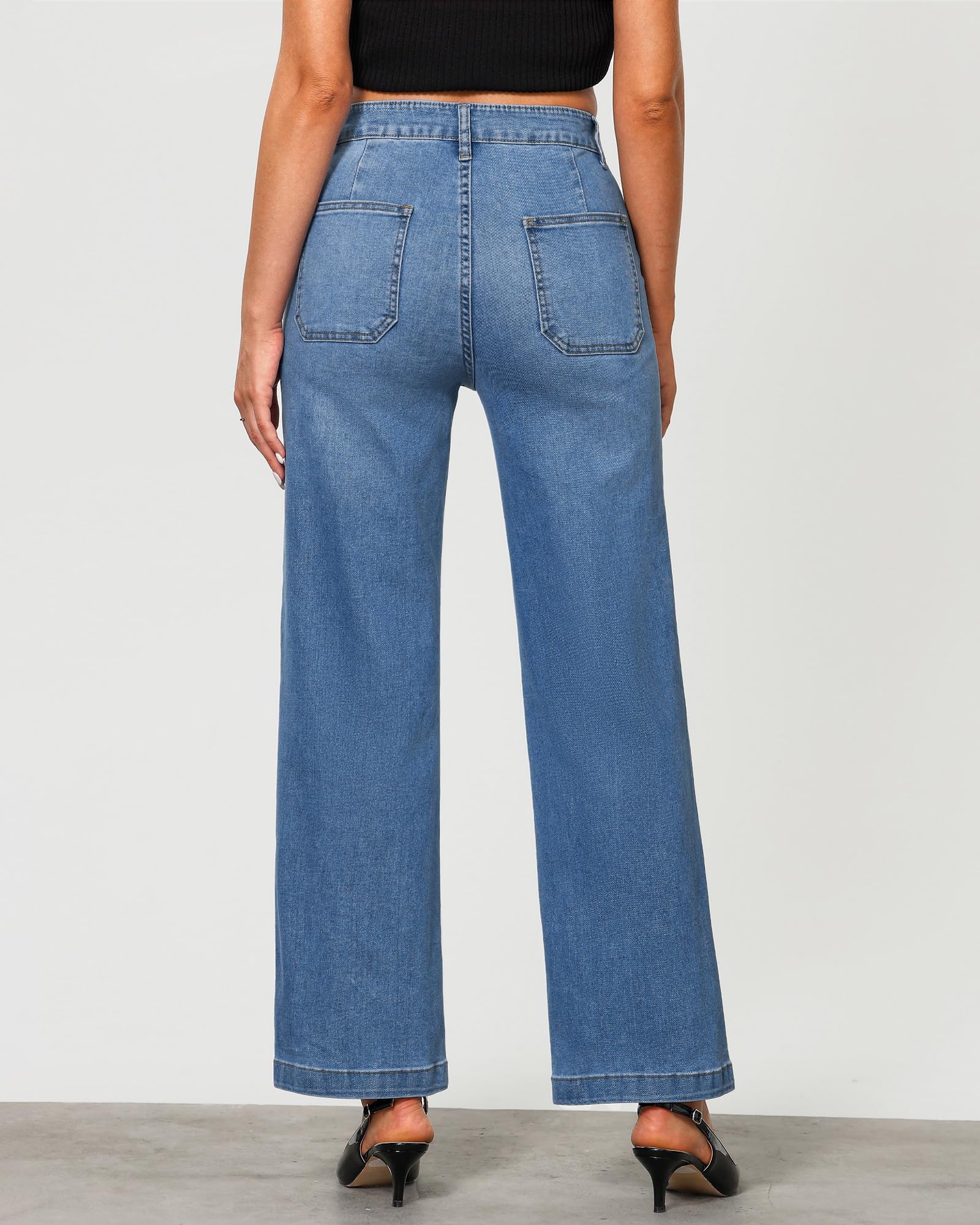 Foto 3 | Vaqueros Grapent De Pierna Ancha Y Cintura Alta Rectos Para Mujer, Azul Xxl - Venta Internacional.