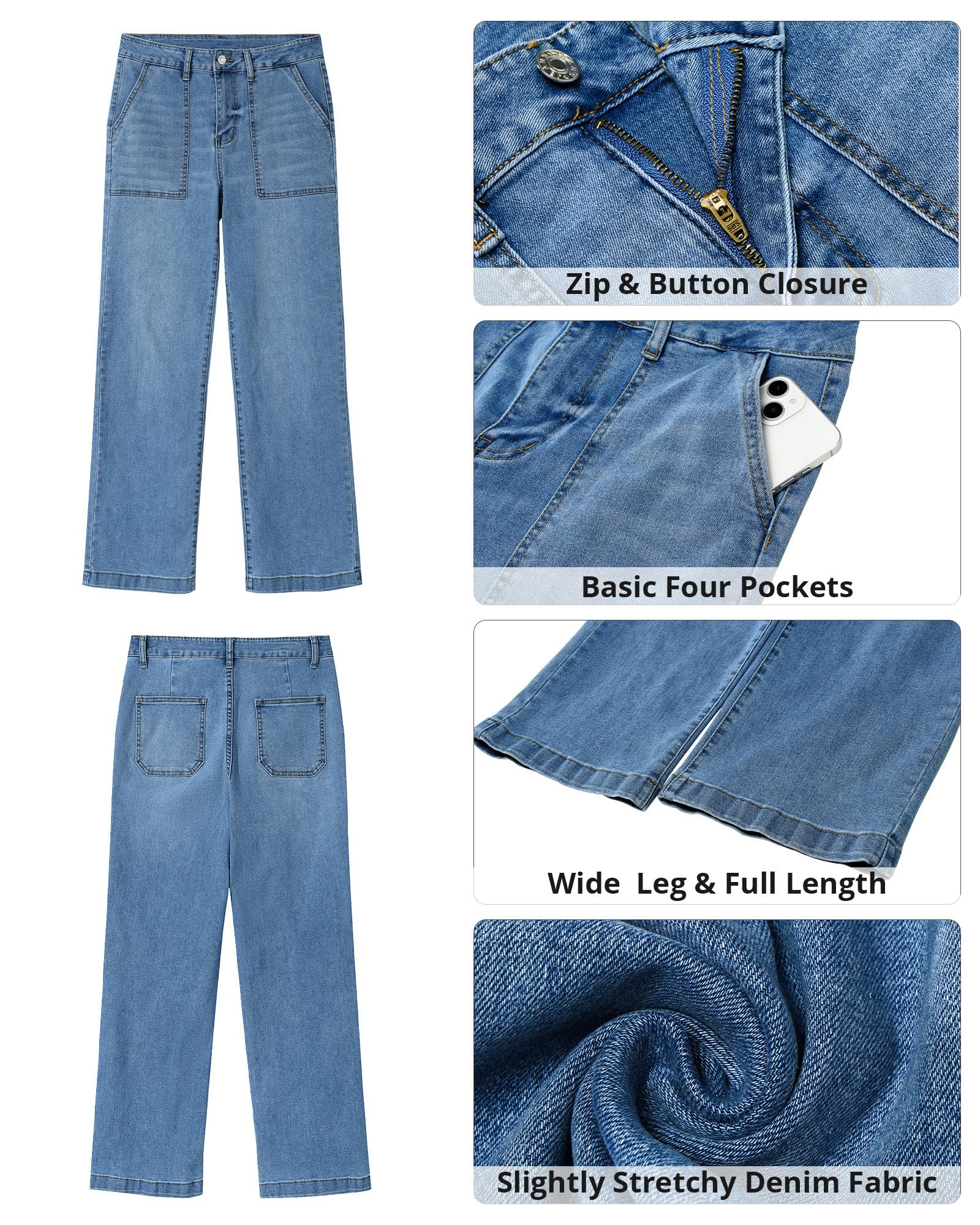 Foto 6 | Vaqueros Grapent De Pierna Ancha Y Cintura Alta Rectos Para Mujer, Azul Xxl - Venta Internacional.