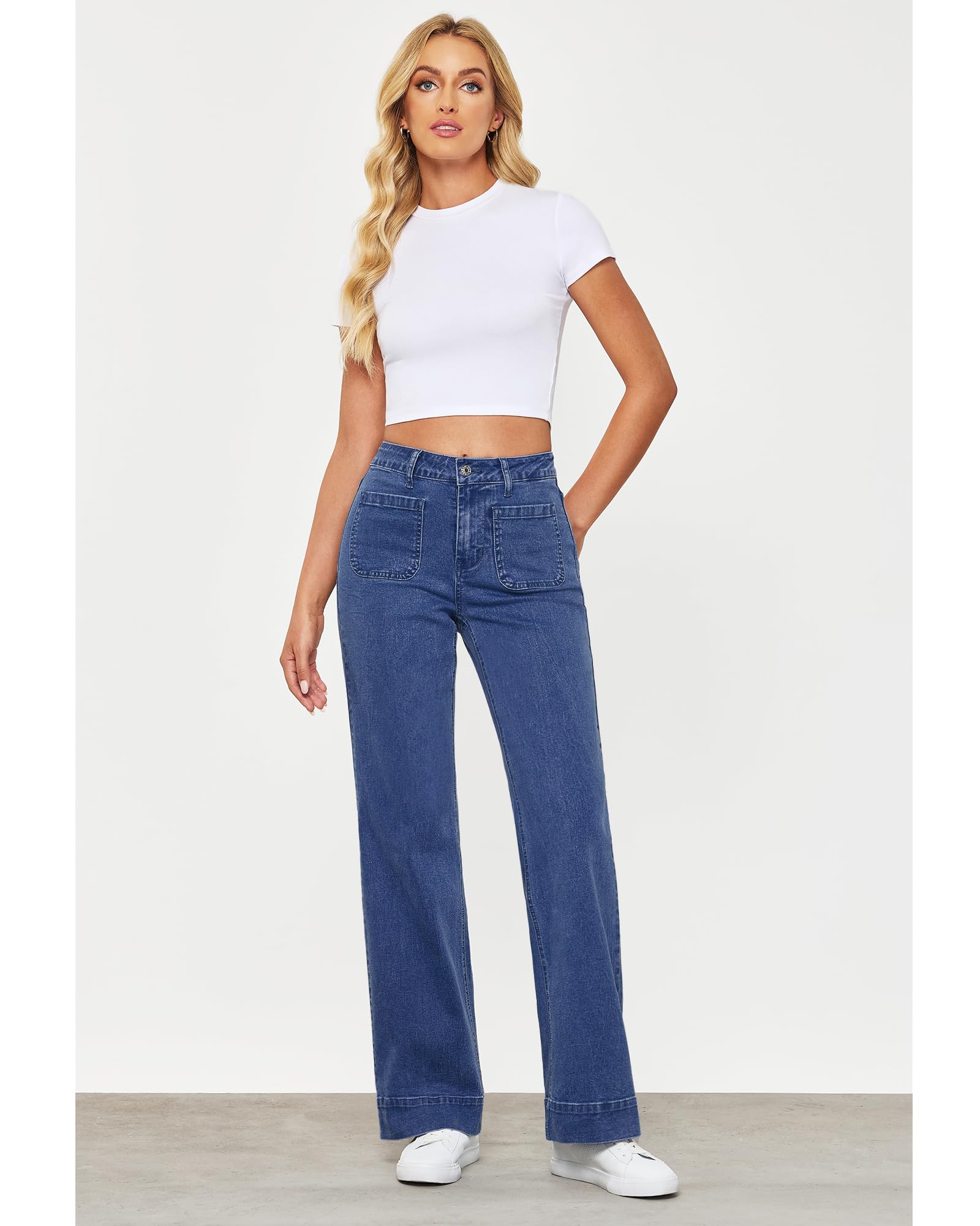 Foto 4 | Vaqueros Grapent Para Mujer, Modernos, Informales, De Pierna Ancha, Azules - Venta Internacional.