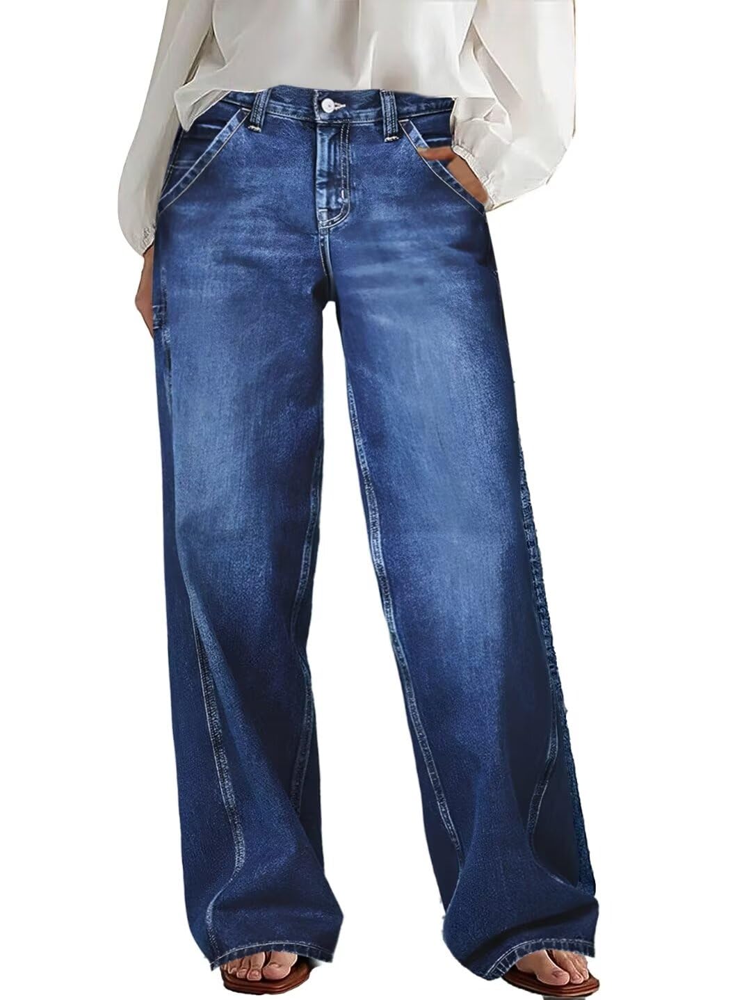 Vaqueros Flamingals Flamingals De Pierna Ancha Para Mujer, Mezclilla, Azul Marino, Talla M - Venta Internacional.