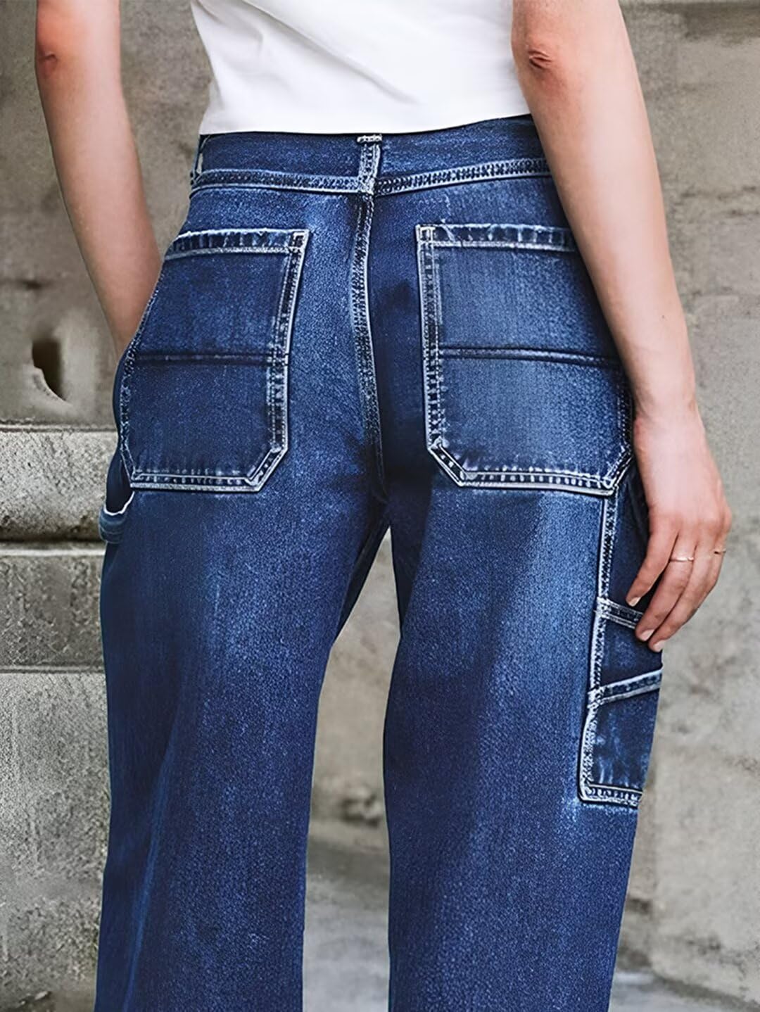 Foto 4 | Vaqueros Flamingals Flamingals De Pierna Ancha Para Mujer, Mezclilla, Azul Marino, Talla M - Venta Internacional.