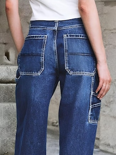 Foto 4 | Vaqueros Flamingals Flamingals De Pierna Ancha Para Mujer, Mezclilla, Azul Marino, Talla M - Venta Internacional.