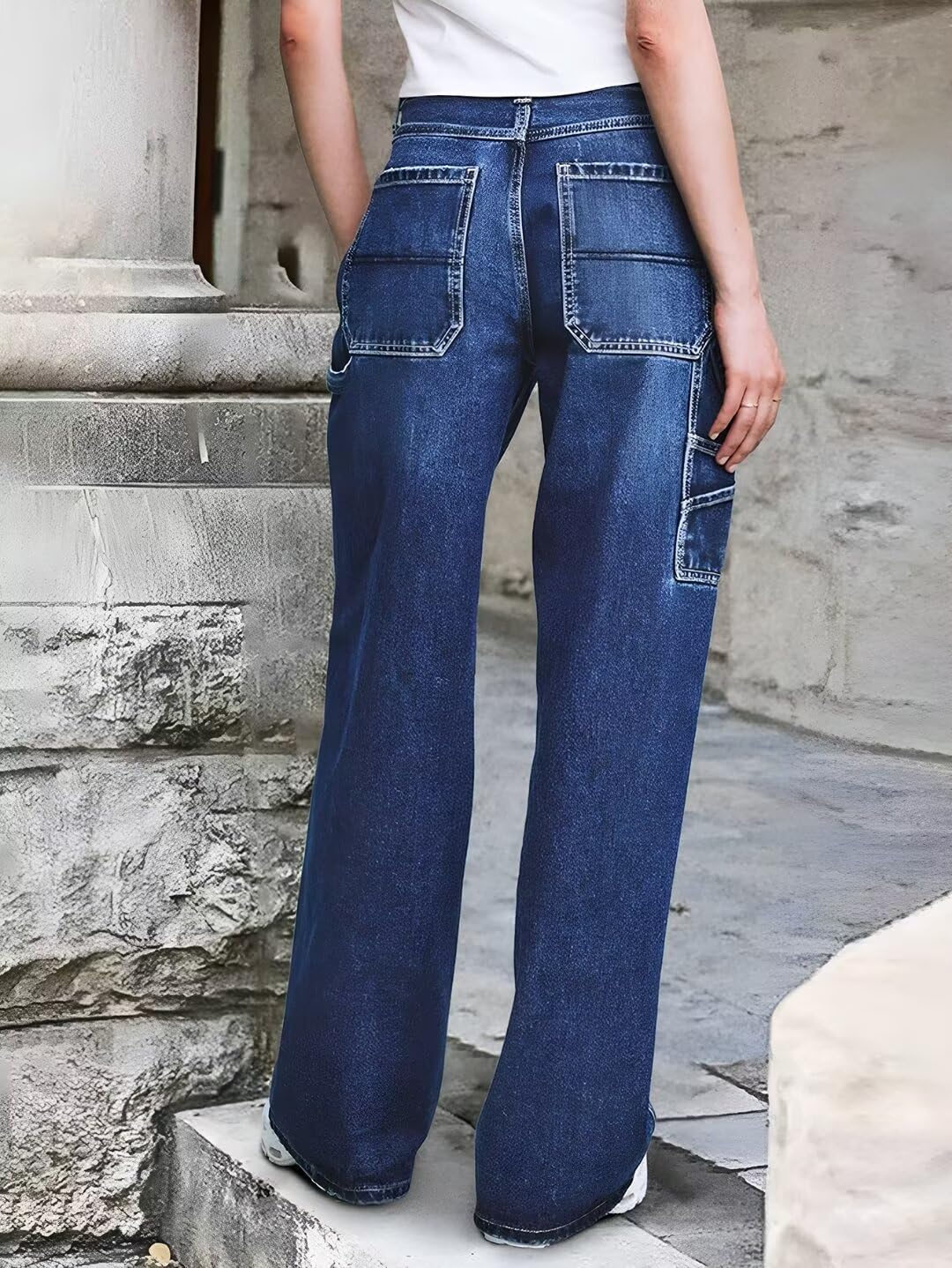 Foto 5 | Vaqueros Flamingals Flamingals De Pierna Ancha Para Mujer, Mezclilla, Azul Marino, Talla M - Venta Internacional.