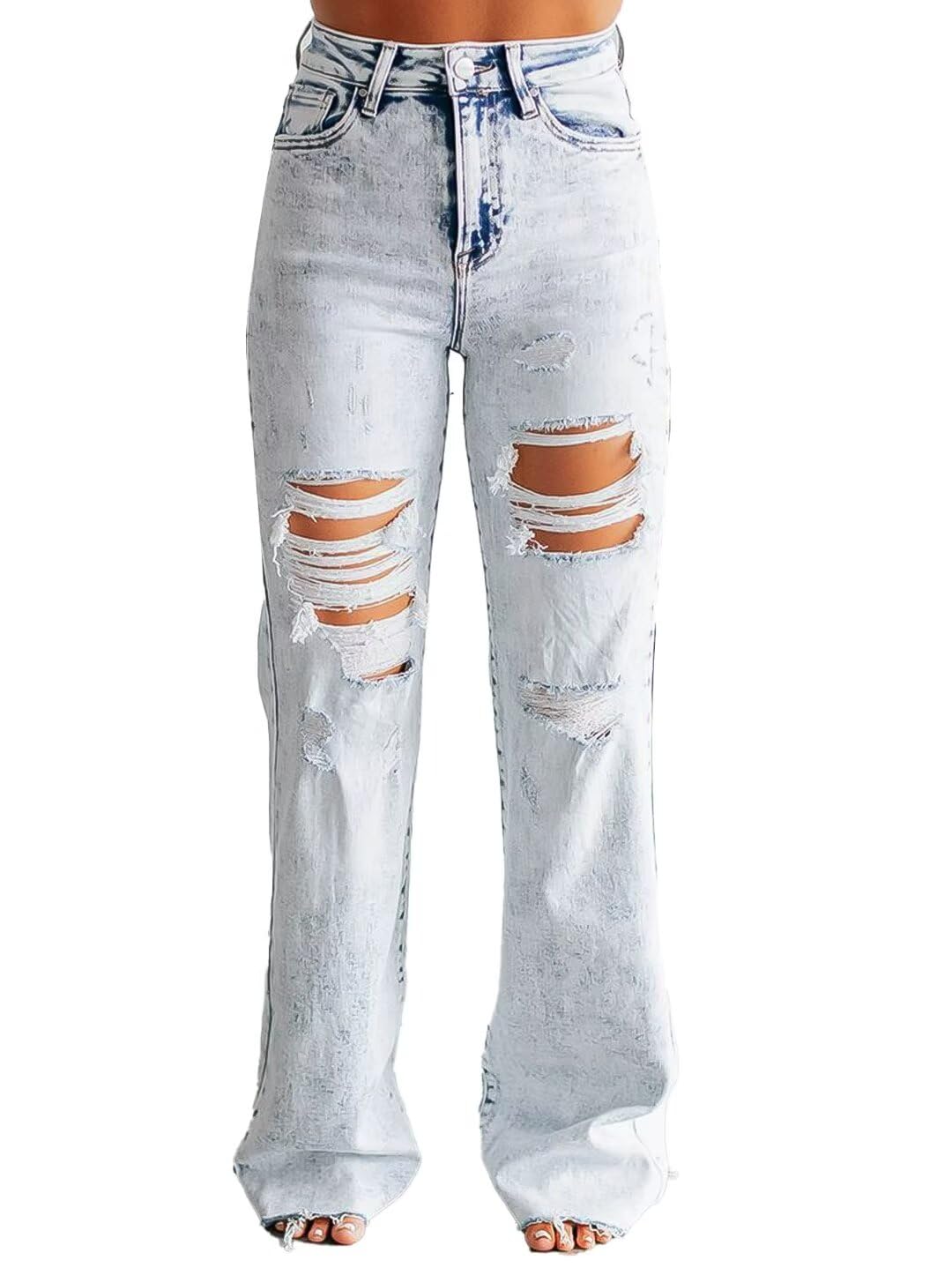 Foto 1 | Vaqueros Con Forma De Bota Con Forma De Flamenco, Rasgados, De Talle Medio, Elásticos Para Mujer - Venta Internacional.