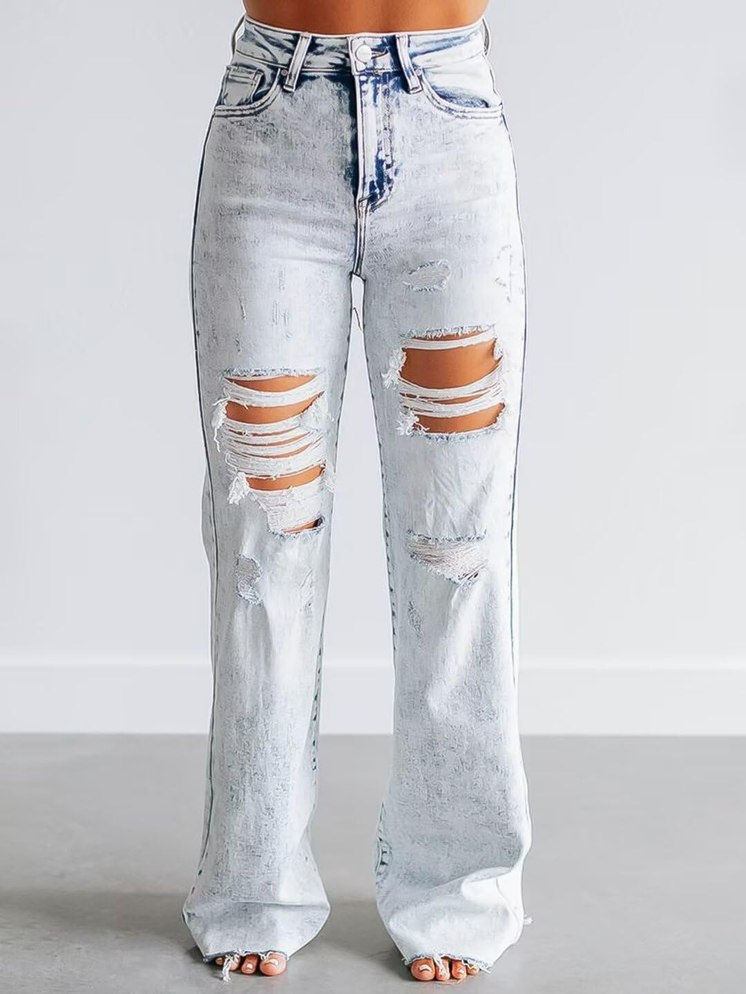 Foto 2 | Vaqueros Con Forma De Bota Con Forma De Flamenco, Rasgados, De Talle Medio, Elásticos Para Mujer - Venta Internacional.