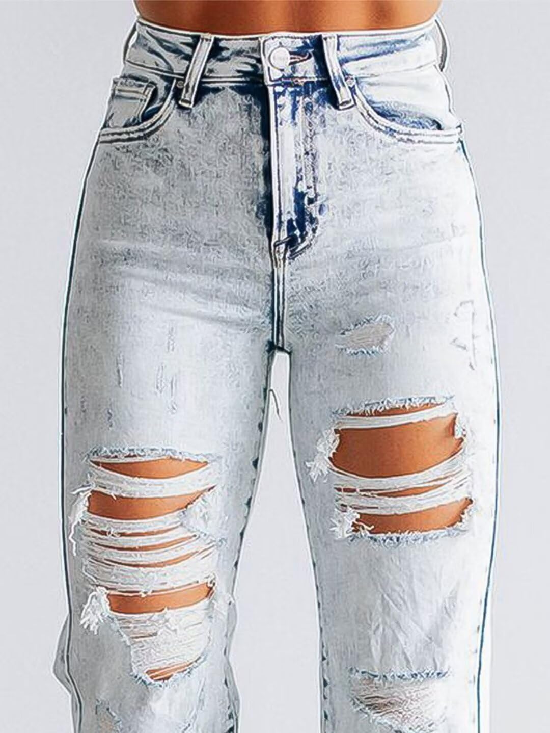 Foto 5 | Vaqueros Con Forma De Bota Con Forma De Flamenco, Rasgados, De Talle Medio, Elásticos Para Mujer - Venta Internacional.