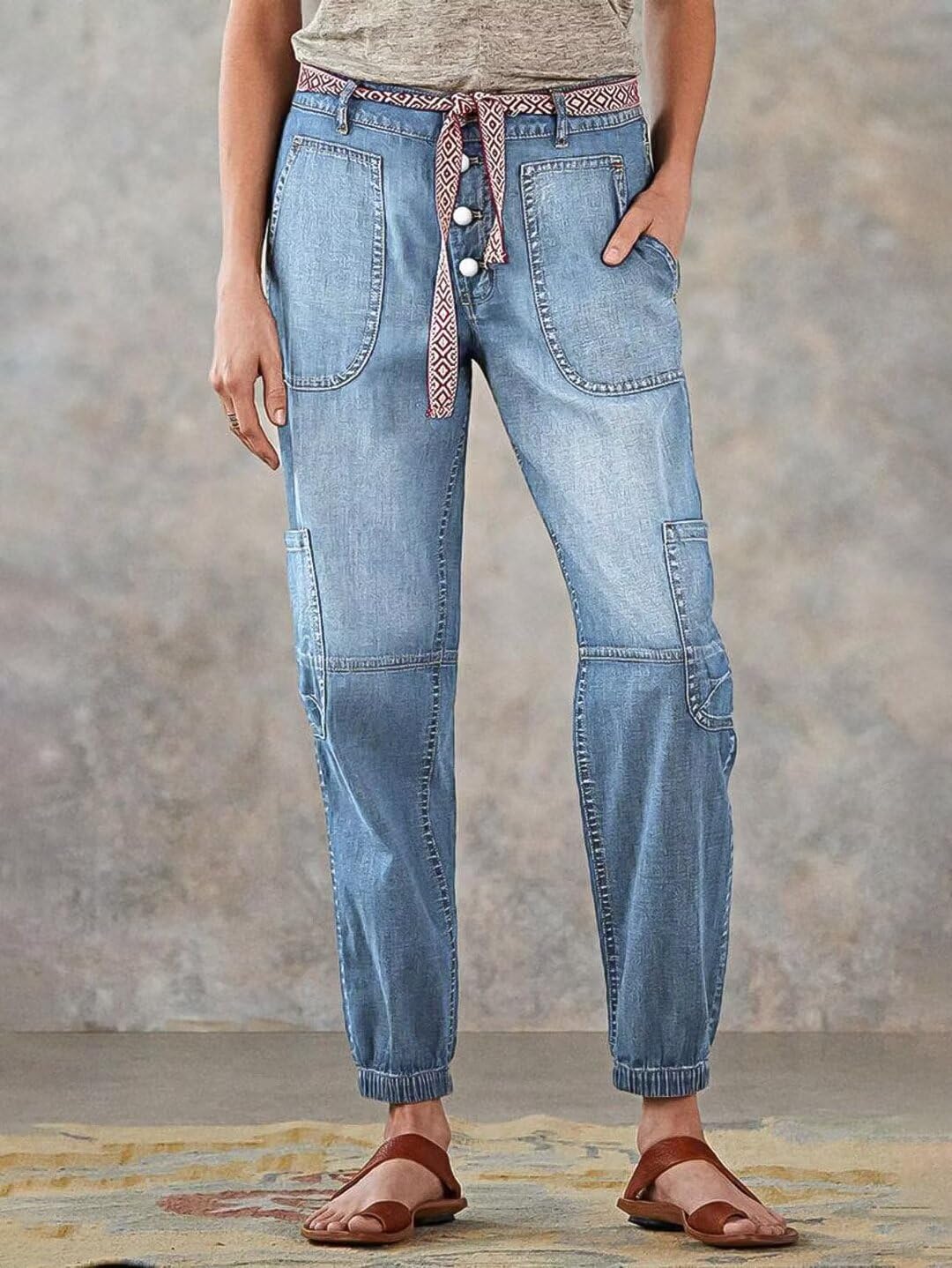 Foto 4 pulgar | Vaqueros Flamingals De Pierna Recta Con Botones Y Bragueta Para Mujer, Color Azul Claro - Venta Internacional.