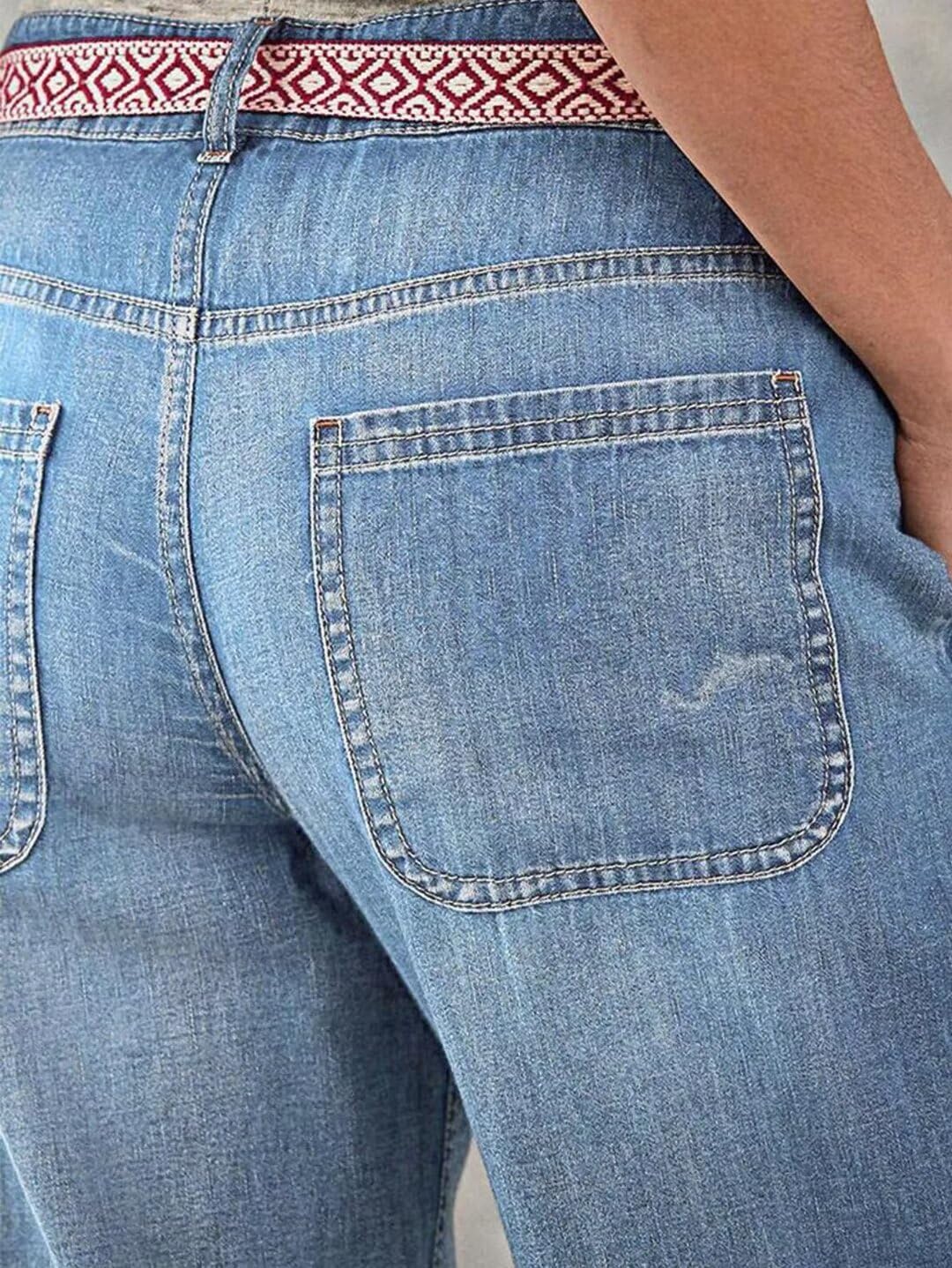 Foto 6 pulgar | Vaqueros Flamingals De Pierna Recta Con Botones Y Bragueta Para Mujer, Color Azul Claro - Venta Internacional.