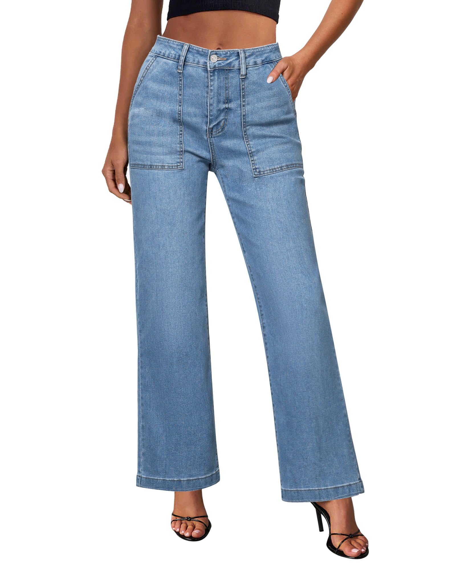 Vaqueros Grapent De Cintura Alta Y Pernera Ancha Para Mujer, Talla 18, Roadknight Blue - Venta Internacional.