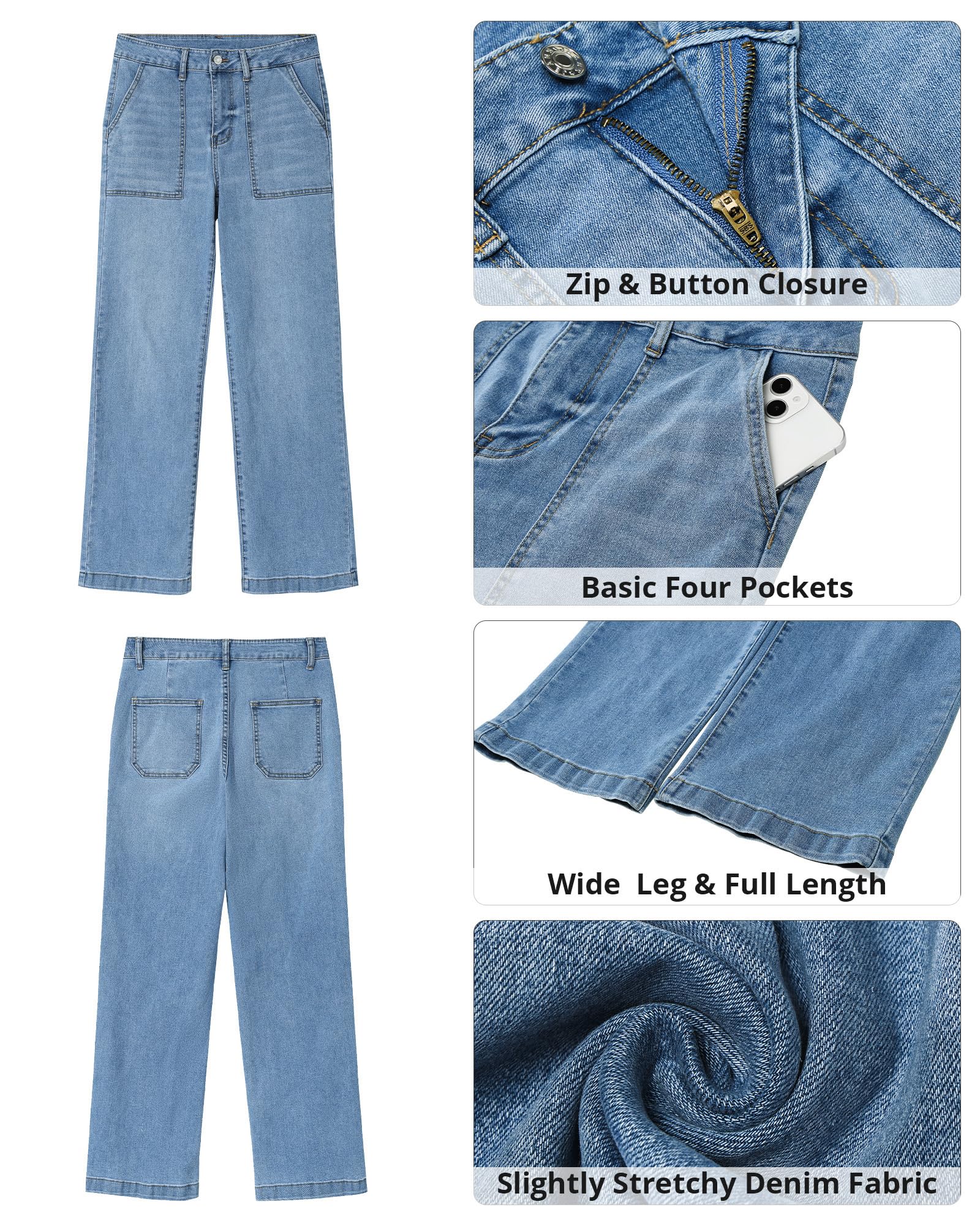 Foto 7 pulgar | Vaqueros Grapent De Cintura Alta Y Pernera Ancha Para Mujer, Talla 18, Roadknight Blue - Venta Internacional.