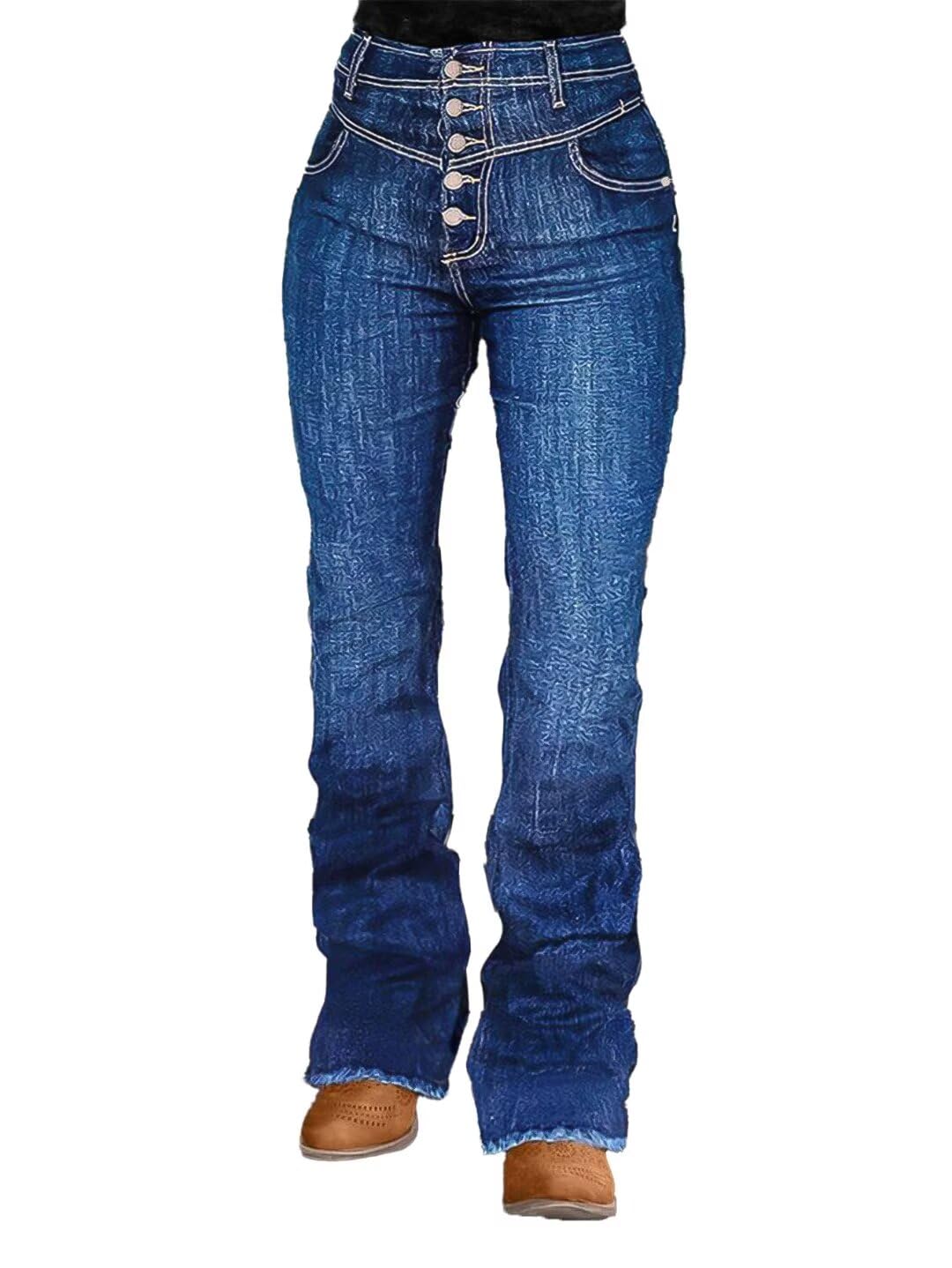 Pantalones Vaqueros Con Forma De Bota Con Forma De Bota, Pierna Recta, Talle Alto, Azul S - Venta Internacional.