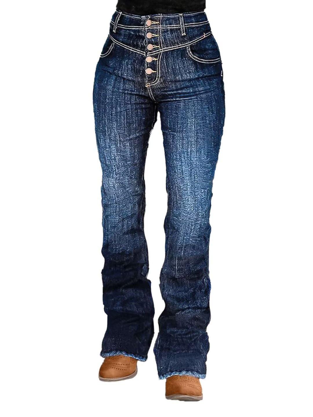Foto 3 pulgar | Pantalones Vaqueros Con Forma De Bota Con Forma De Bota, Pierna Recta, Talle Alto, Azul S - Venta Internacional.