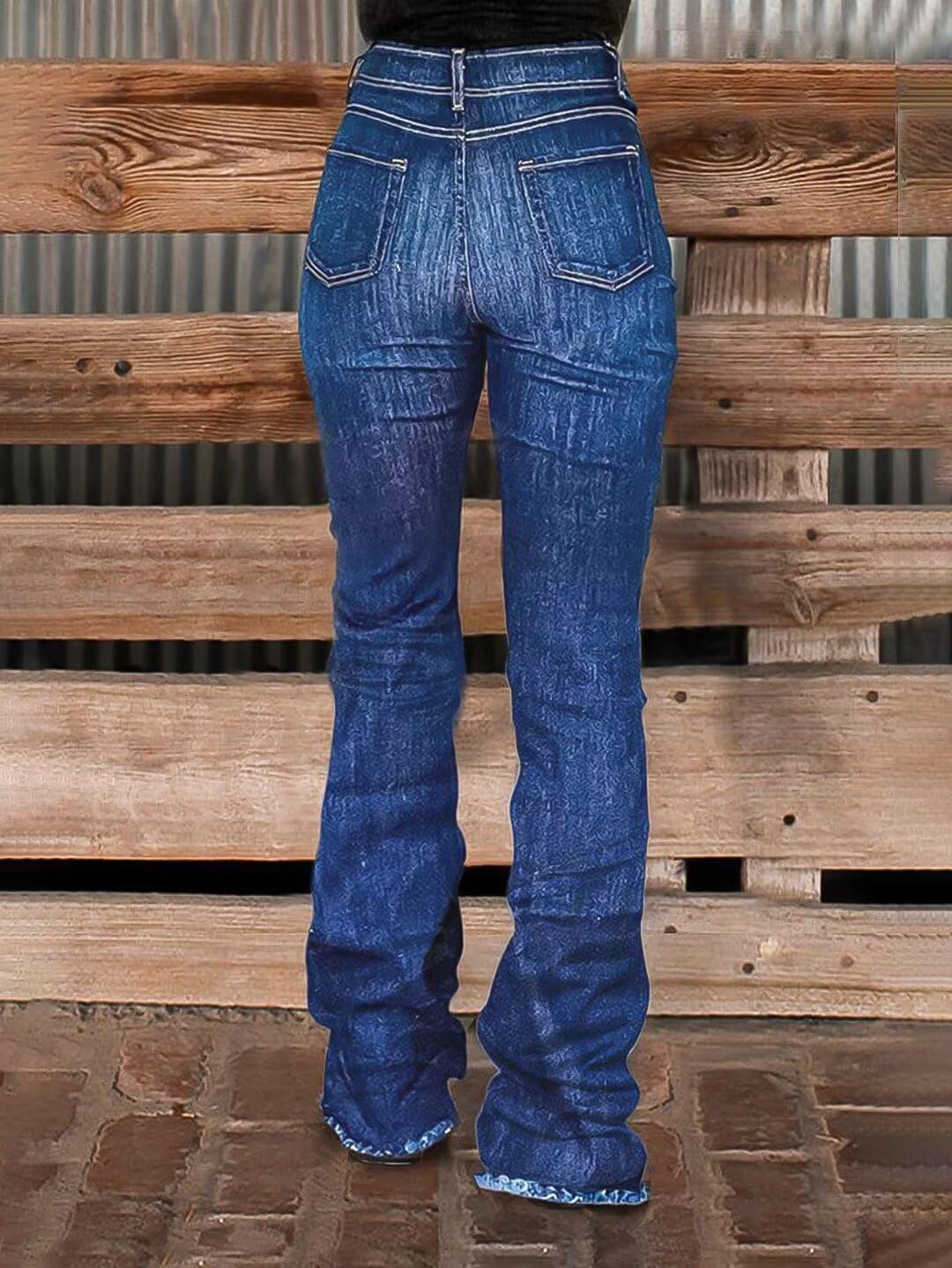 Foto 4 pulgar | Pantalones Vaqueros Con Forma De Bota Con Forma De Bota, Pierna Recta, Talle Alto, Azul S - Venta Internacional.