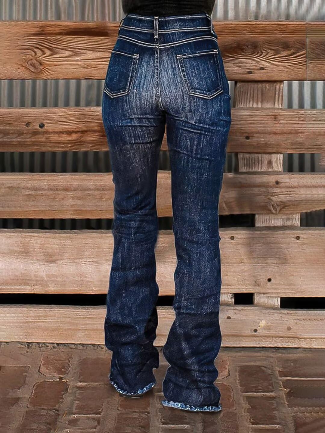 Foto 5 pulgar | Pantalones Vaqueros Con Forma De Bota Con Forma De Bota, Pierna Recta, Talle Alto, Azul S - Venta Internacional.